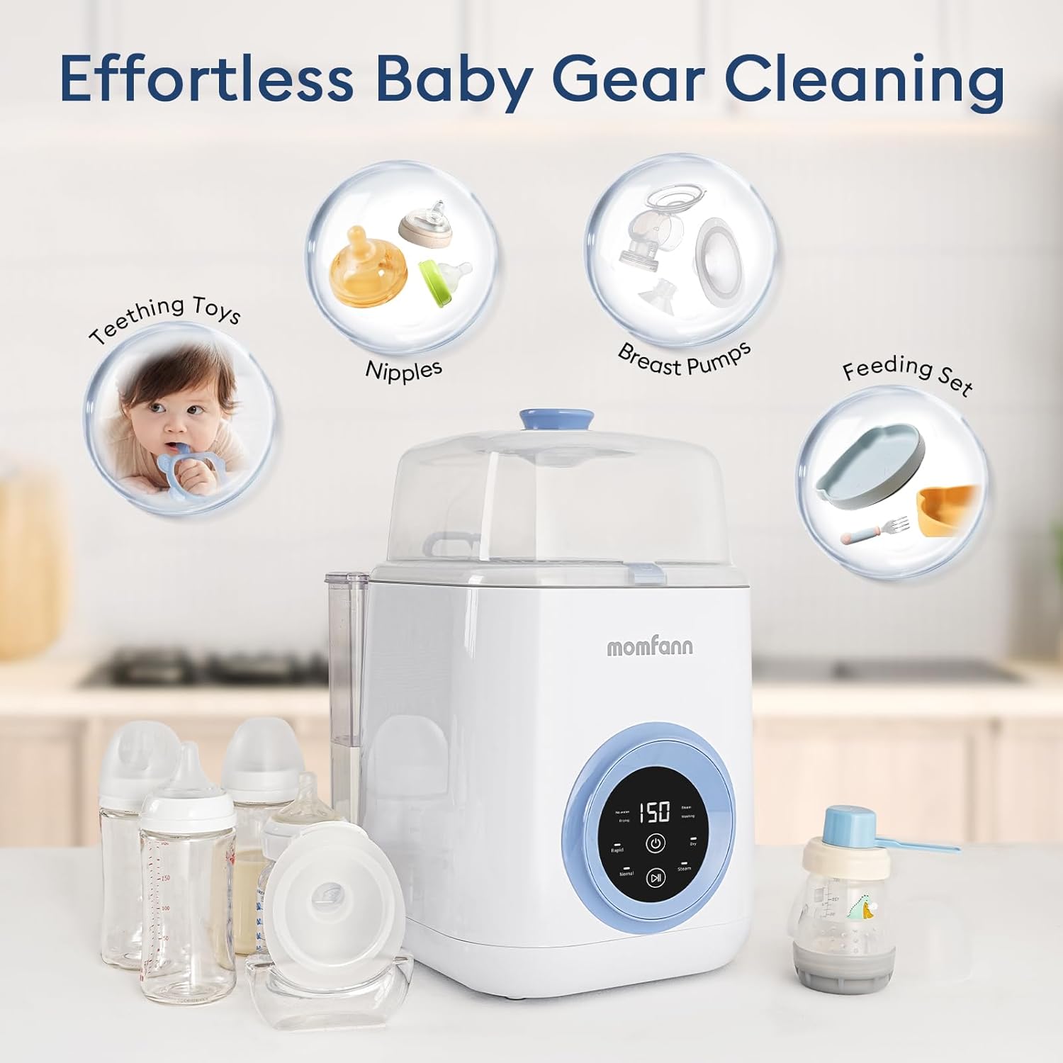 Baby Bottle Washer-19 Min Rapid Wash, Sterilizer and Dryer, All-in-One Cleaner, Bottles, Pump Parts & Baby Essentials wourant