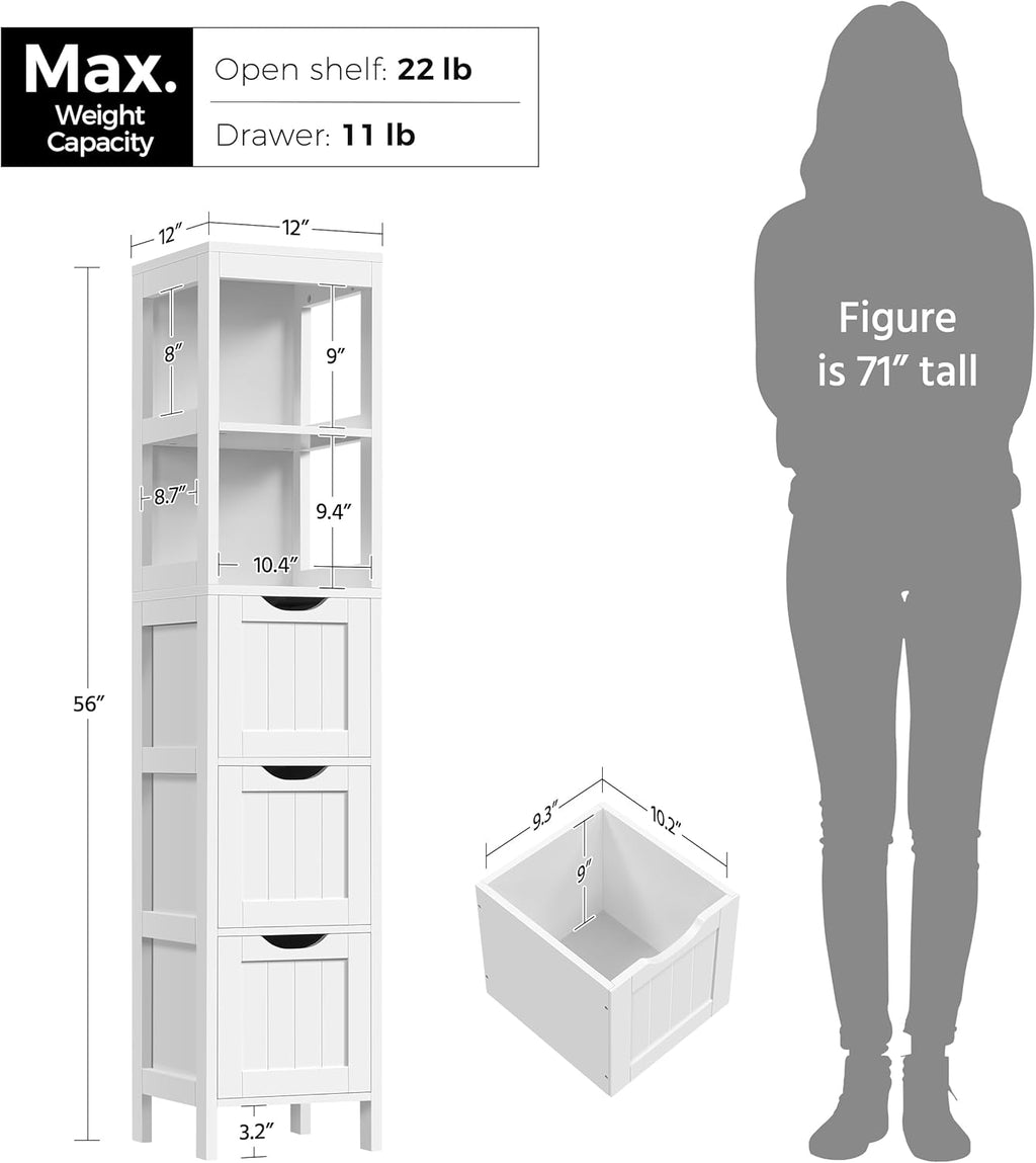 Yaheetech Bathroom Floor Cabinet, Wooden Storage Cabinet with 2 Drawers, Multifunctional Side Organizer Rack Stand Table, White wourant