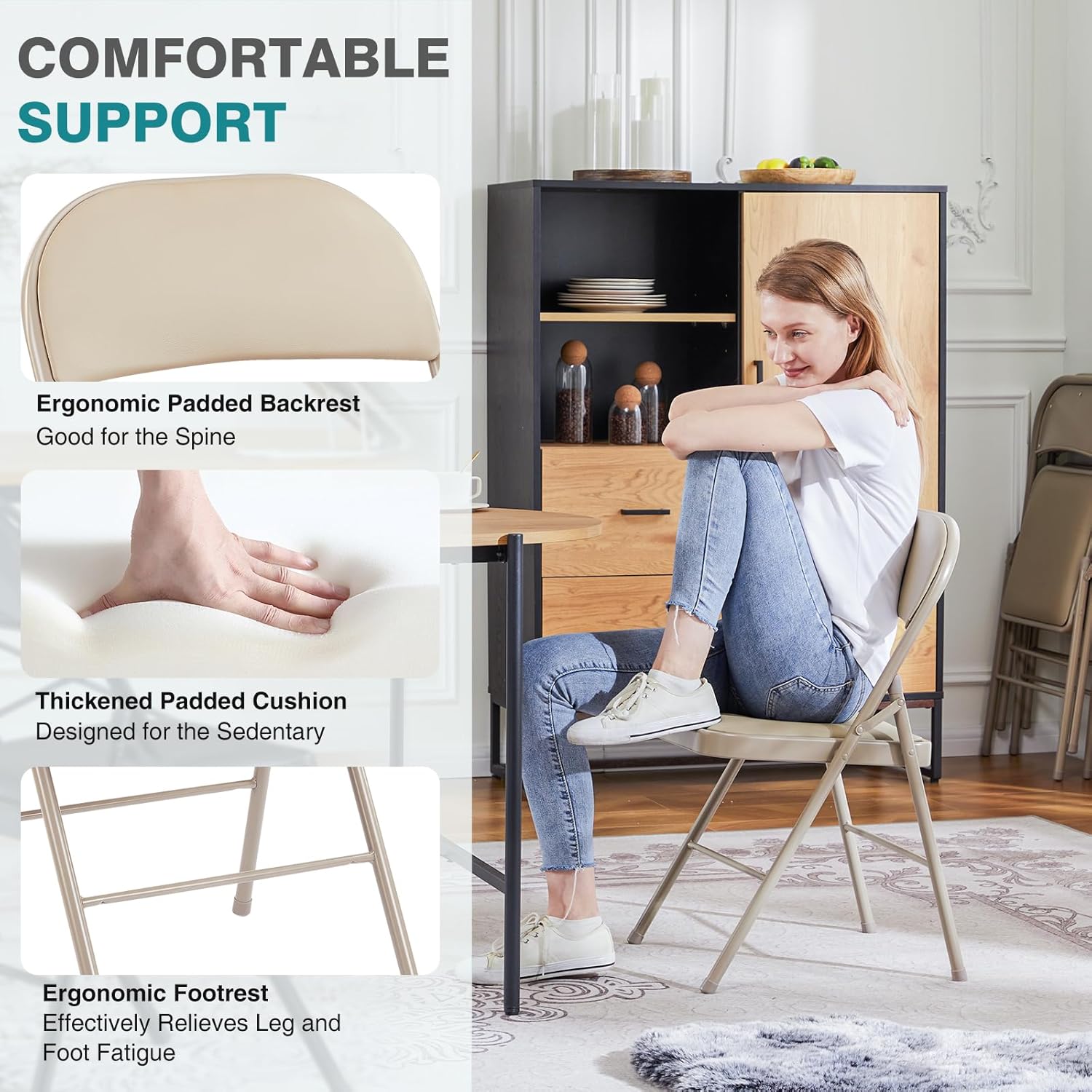 DUMOS 2 Pack Leather Padded Folding Chair, Indoor Outdoor Portable Stackable Commercial Seat wourant