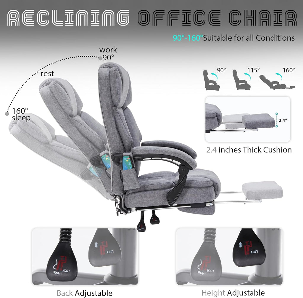Massage Office Chair with Footrest 6 Point Vibration and Heating Home Executive Office Desk Chair wourant