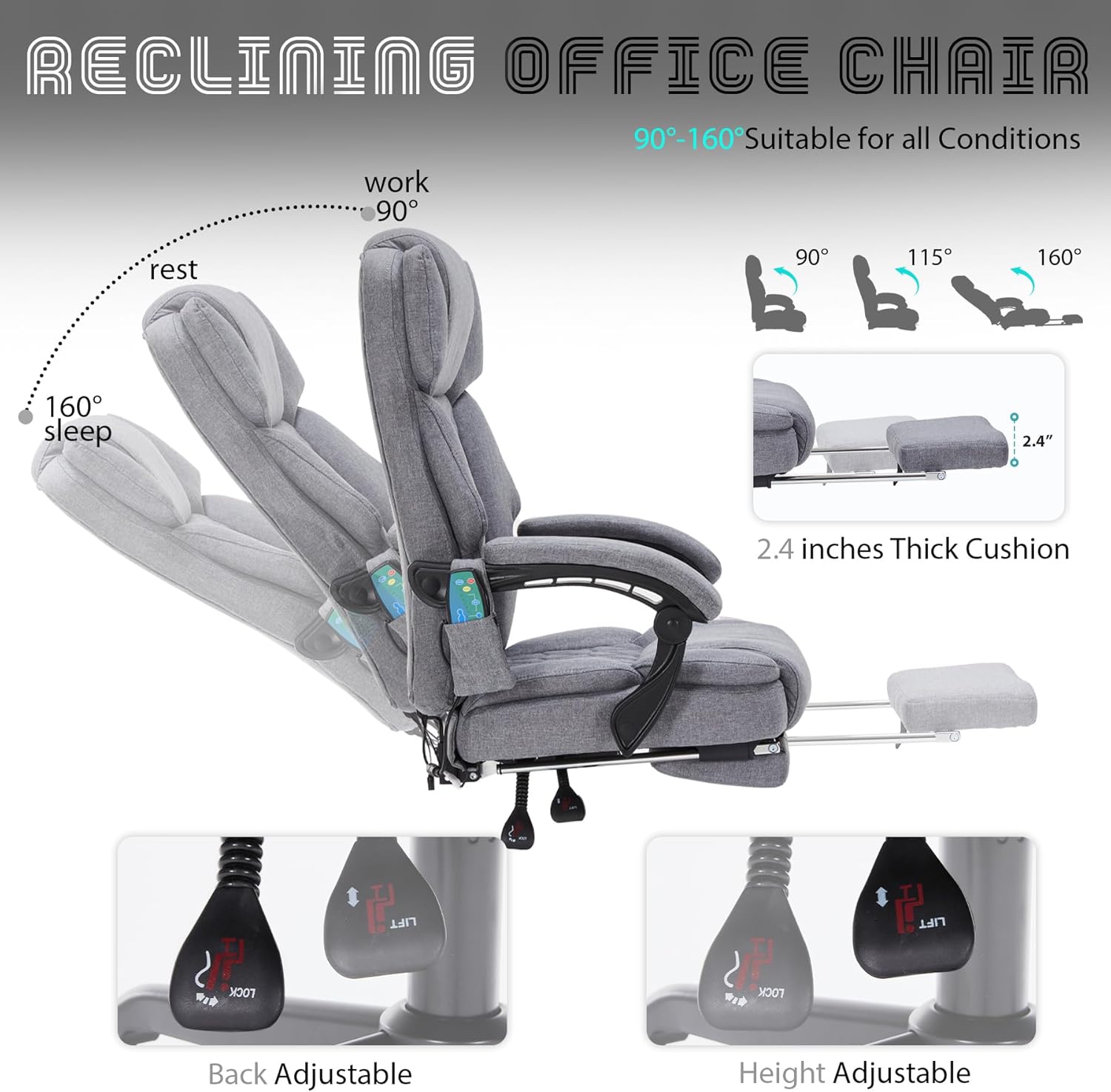 Massage Office Chair with Footrest 6 Point Vibration and Heating Home Executive Office Desk Chair wourant
