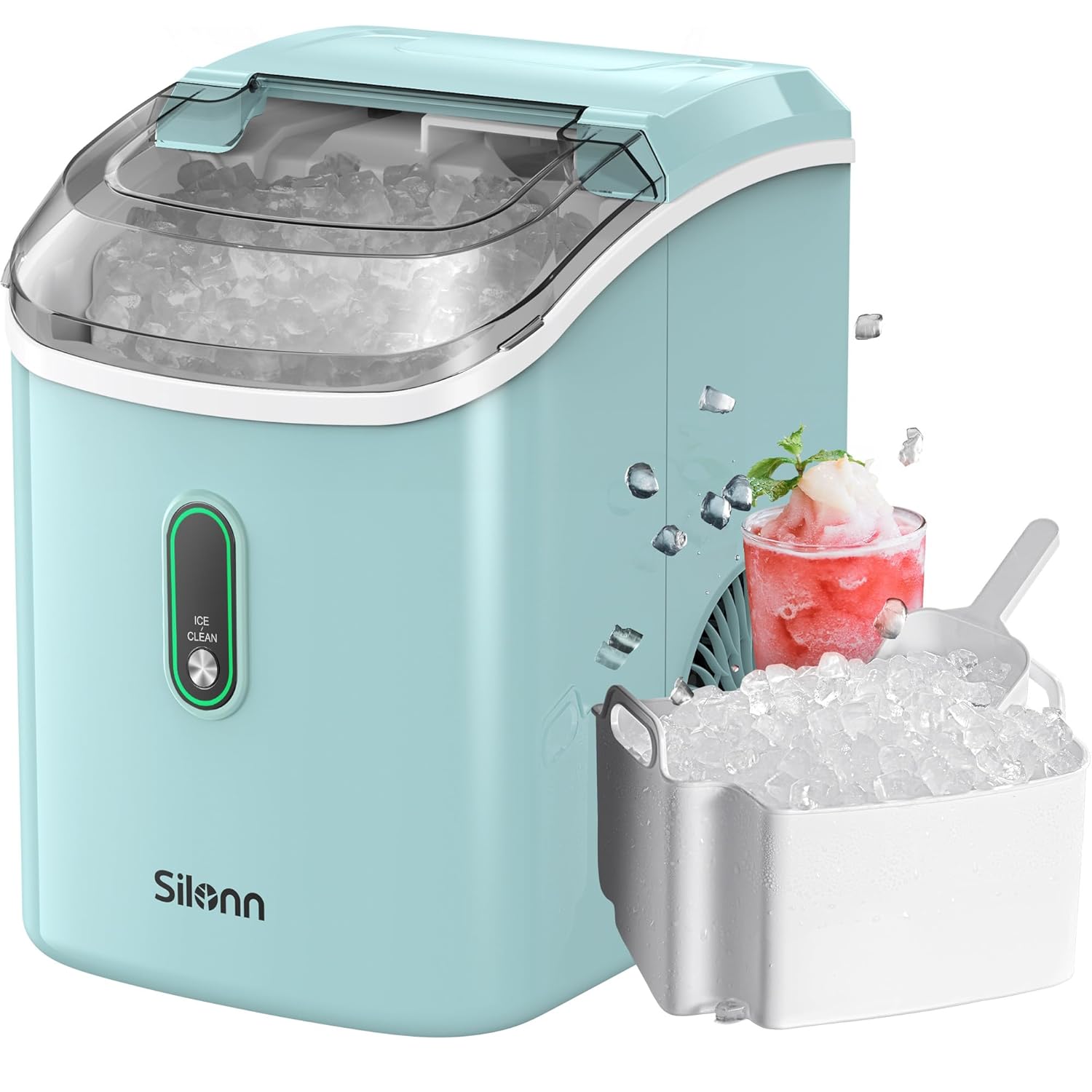 Nugget Ice Maker Countertop, Silonn Chewable Pellet Ice Machine with Self-Cleanin Function, 33lbs/24H Portable Ice Makers for Home Kitchen Officce, Black wourant