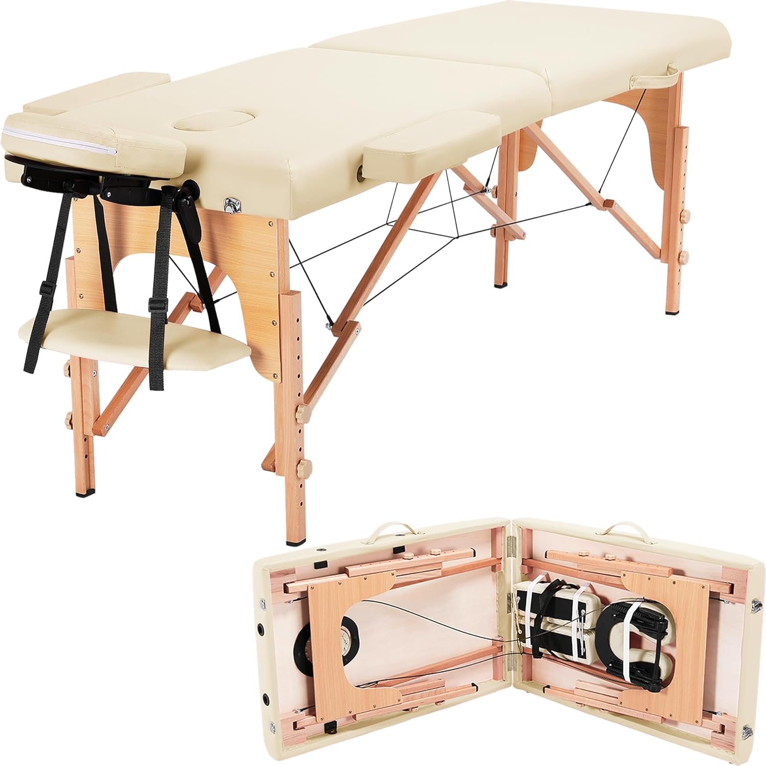 Yaheetech Massage Table Portable Lash Beds Spa Bed Massage Couch Foldable Spa Tables Adjustable 2 Fold with Non-Woven Bag 24 inch, Black wourant