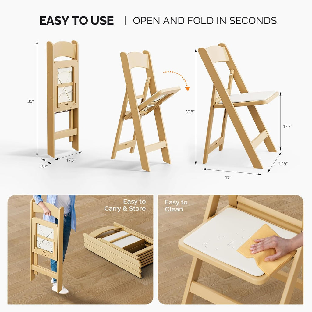 VINGLI Resin Folding Chair with Cushion Foldable Plastic Chair with Comfortable Cushioned Seat wourant