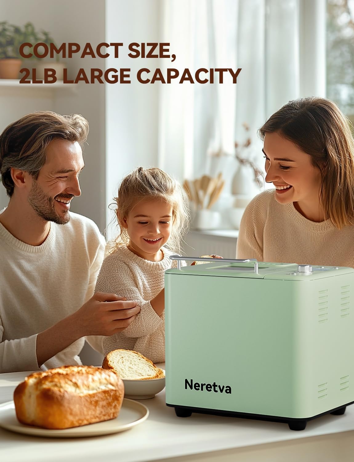 Neretva Bread Maker, 20-in-1 2LB Bread Maker Dual Heater Bread Maker Automatic with Non-Stick Ceramic Pan wourant