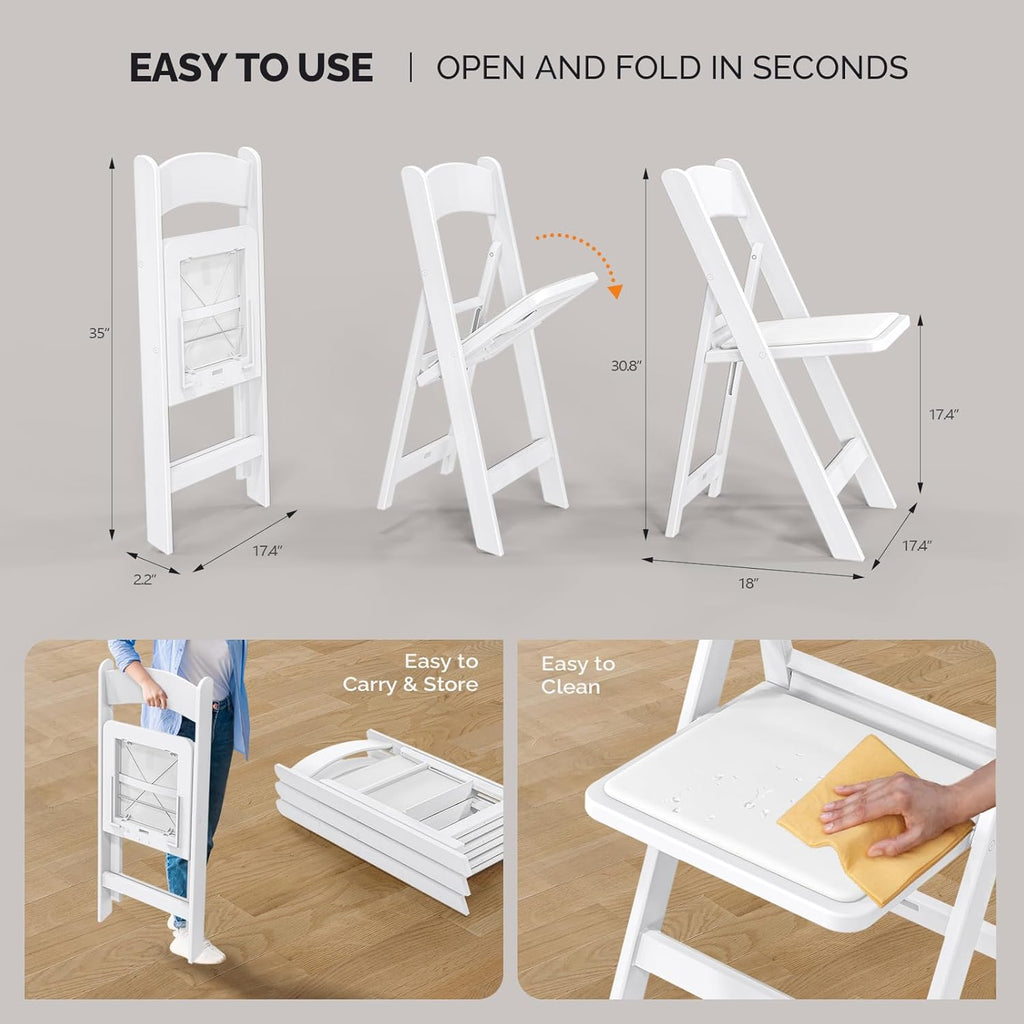 VINGLI Resin Folding Chair with Cushion Foldable Plastic Chair with Comfortable Cushioned Seat wourant