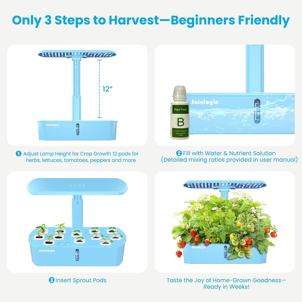 Sainlogic Hydroponics Growing System Kit, 12 Pods Watering Planter, Smart Indoor Garden with APP & WiFi Connected, 5 X Growth with 24W LED, Quiet Pump, for Vegetables, Herbs and Flowers wourant