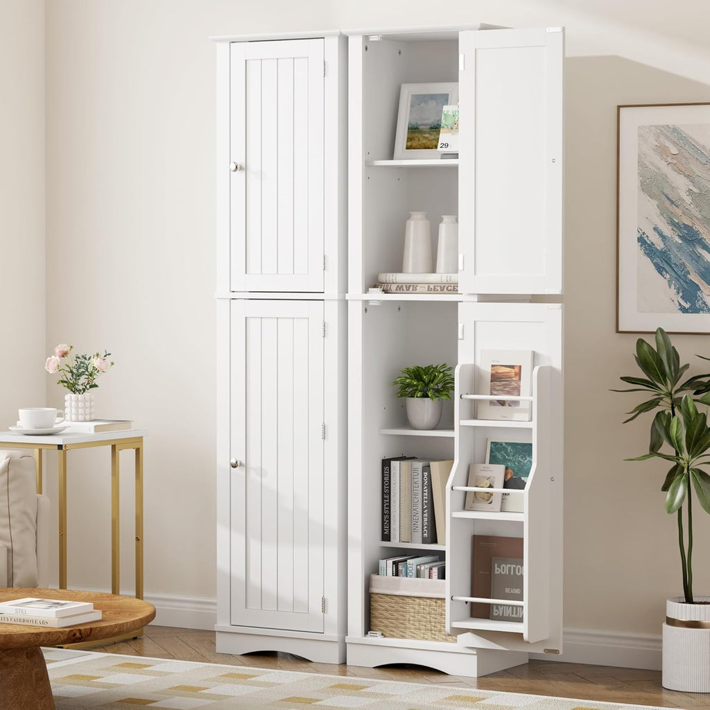 Tall Pantry Cabinet, Freestanding Storage Cabinet, Wooden Kitchen Pantry with 4 Doors and 5 Shelves, 72" Floor Cabinet Organizer wourant