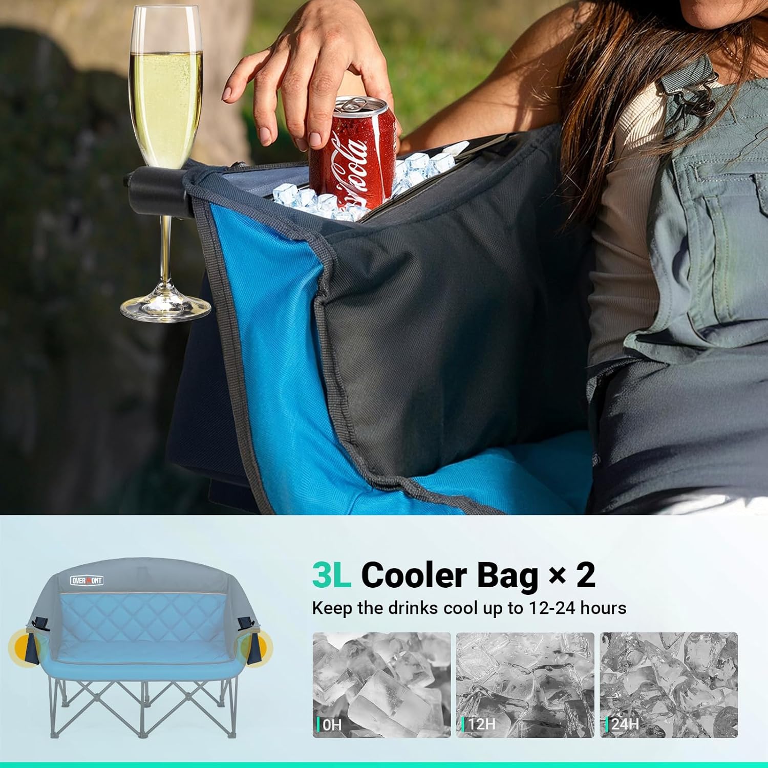 Extra Large Double Camping Chair - 2 Person Comfortable Sofa Chair Adult Loveseat - Heavy Duty Lawn Chair wourant