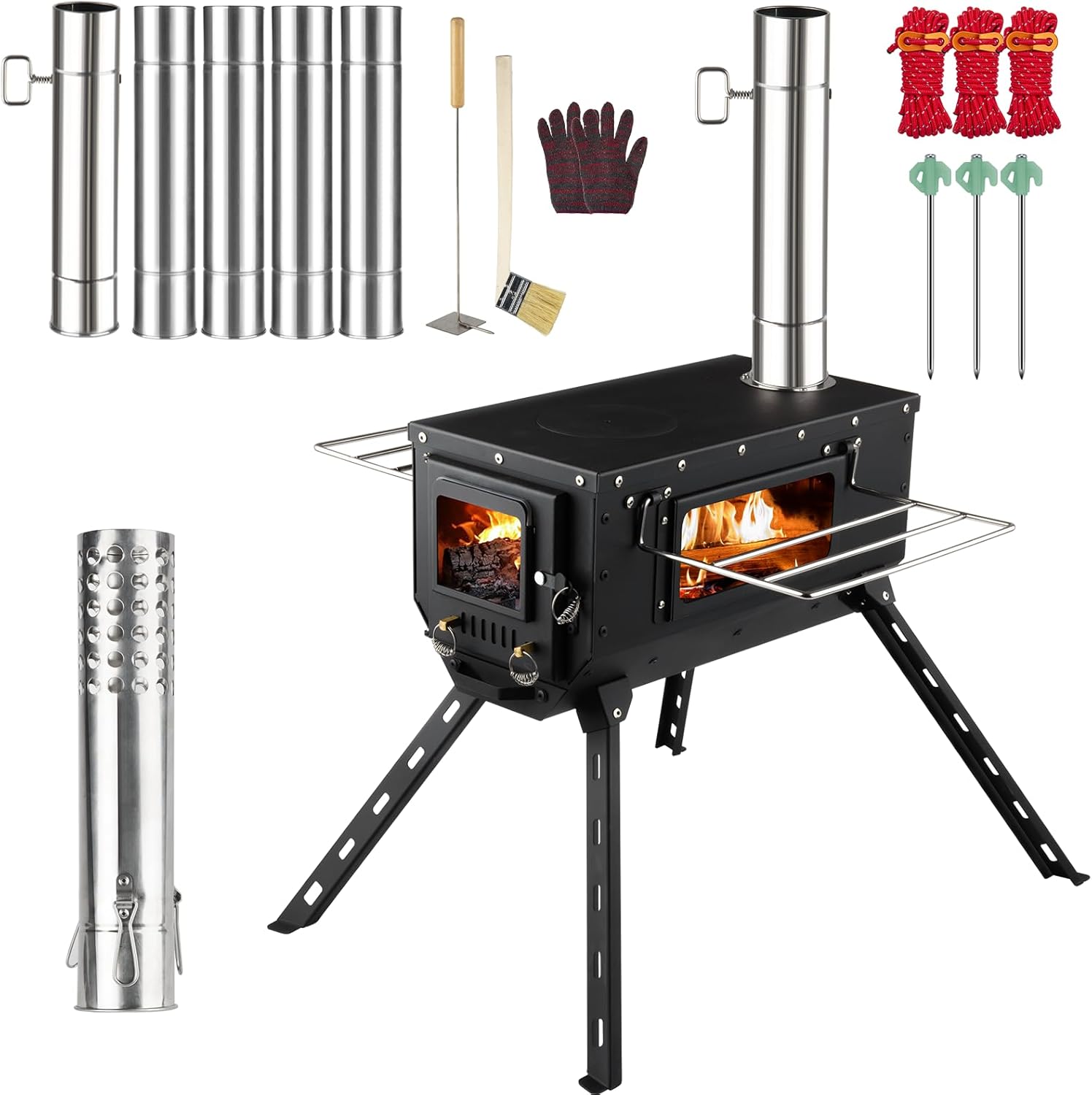 Hot Tent Stove Wood Stove, Small Wood Stove for Outdoor Heating and Cooking, Ice Fishing, Hunting wourant