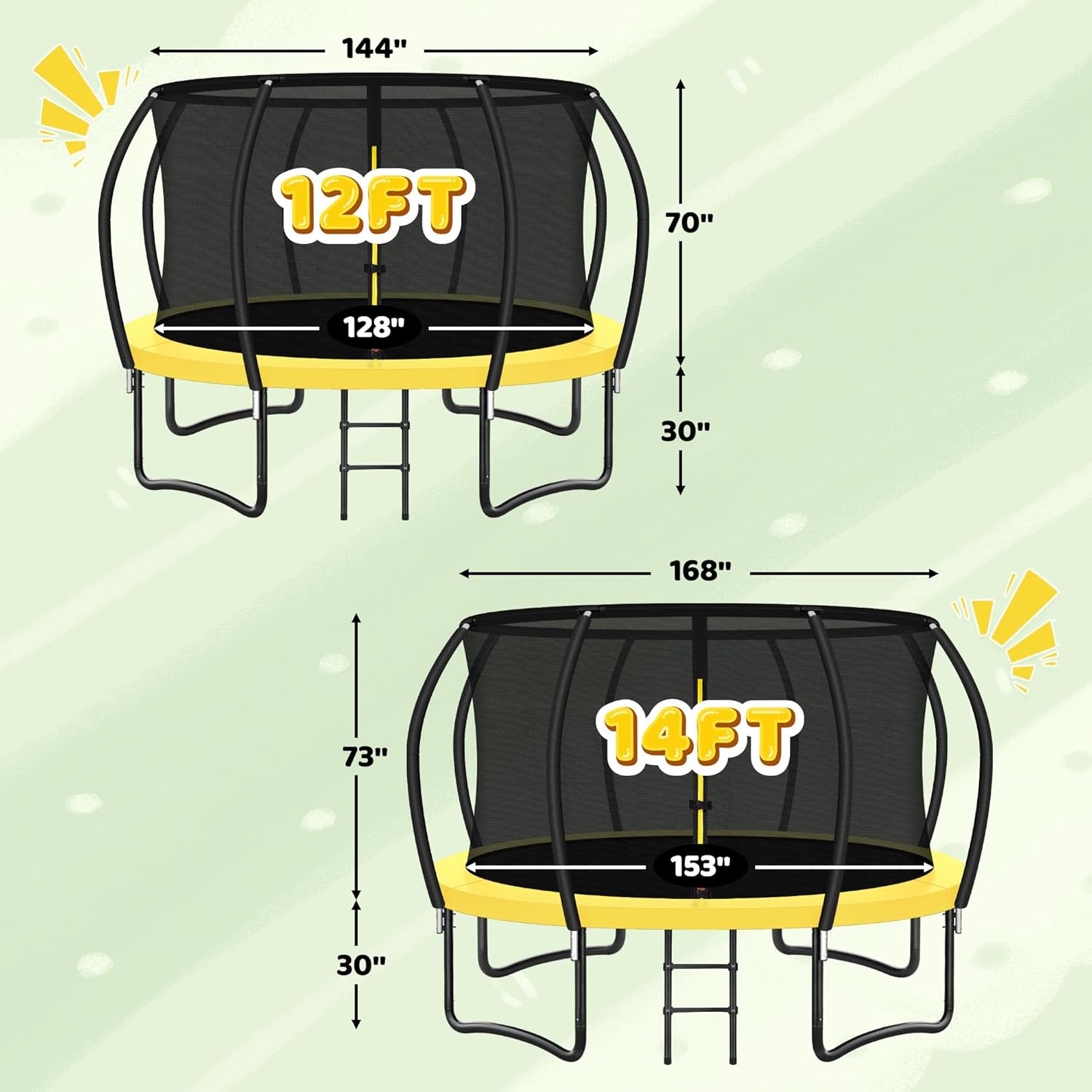 Trampoline 8FT 10FT 12FT 14FT 16FT, Recreational Trampolines with Enclosure Net and Ladder, Outdoor Anti-Rust Trampolines for Kids and Adults, ASTM Approved wourant