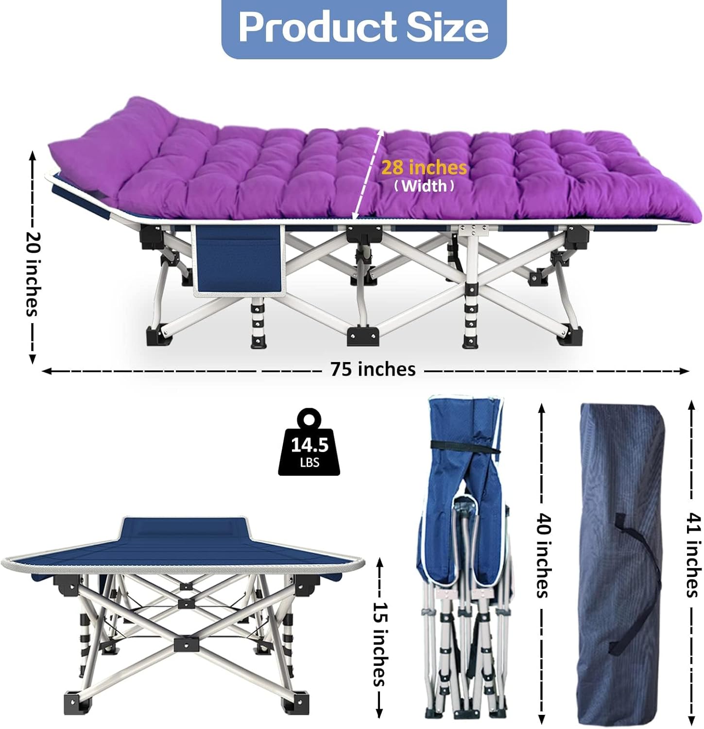 2-pack camping cots with mattresses, comfortable sleeping beds, adult camping cots, 2-person folding beds, heavy-duty sleeping beds wourant