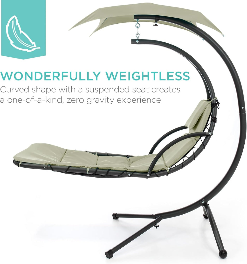 Best Choice Products Outdoor Hanging Curved Steel Chaise Lounge Chair Swing w/Built-in Pillow and Removable Canopy - Teal wourant