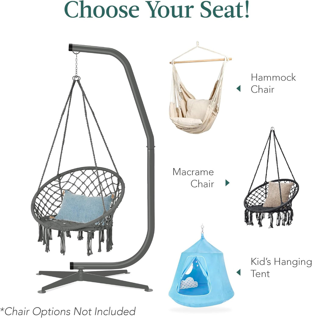 Best Choice Products Metal Hanging Hammock C-Stand for Chair/Weather-Resistant Finish, Offset Base - Stand Only - Black wourant