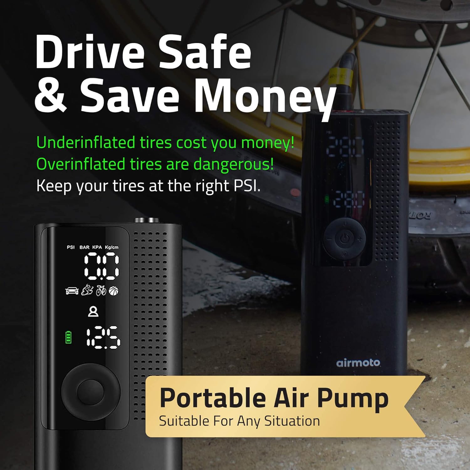 Power Kit Bundle Deal - 2-Pack - Tire Inflation Portable Air Compressor with Power Kit for Charging at Home and on the Road - Cordless Air Pump for Car Tires, Motorcycles, Bicycles wourant