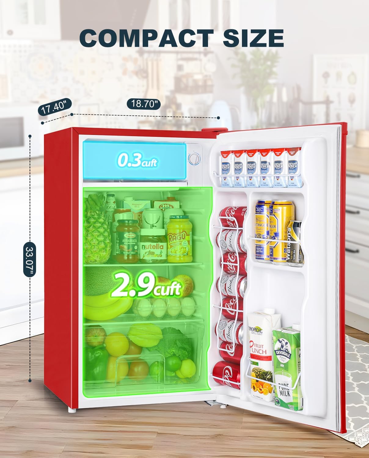 Upstreman 3.2 Cu.Ft Mini Fridge with Freezer, Single Door Mini Fridge, Dorm Fridge, Adjustable Thermostat, Mini Refrigerator for Bedroom, Office, Dorm, Black-BR321 wourant
