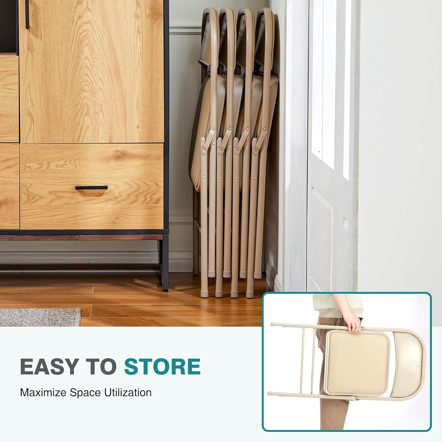 DUMOS 2 Pack Leather Padded Folding Chair, Indoor Outdoor Portable Stackable Commercial Seat wourant