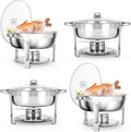 5 QT Chafing Dishes, 4 Pack Premium Stainless Steel Complete Set, Round Chafing Dish Buffet Set, Heating and Cooling Chafing Dish for Gatherings Banquets, Buffets, Parties, Weddings wourant