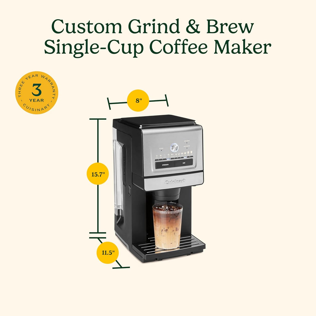 Cuisinart Coffee Maker, Custom Grind and Brew Single Cup Coffee Maker, 6 Cup Sizes, Built-in Stainless Steel Burr Mill, Adjustable Strength, Grind Control and Over Ice Feature, Easy Cleaning, DGB-30 woonhhop