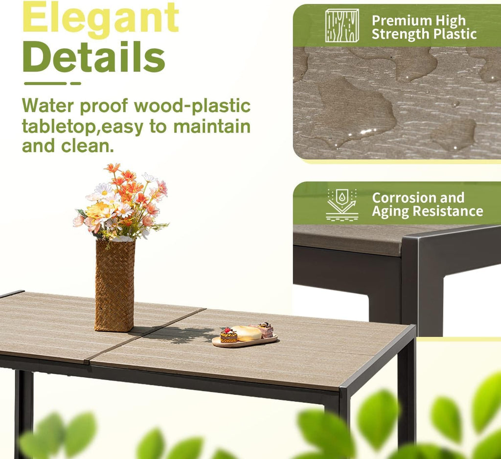 Homall Patio Dining Set 7 Pieces Outdoor Furniture with Large Table and 6 Textilene Chairs for Porch, Brown wourant