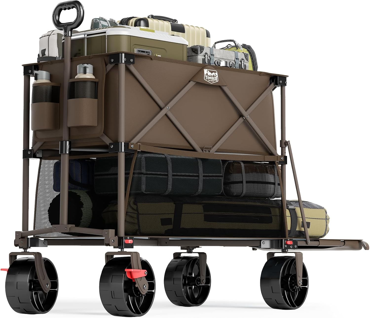 400L Large Capacity Folding Double Decker Cart with Brakes, 54 Inch Extra Long Extended Cart, 450 Pounds Heavy Duty Folding Cart wourant