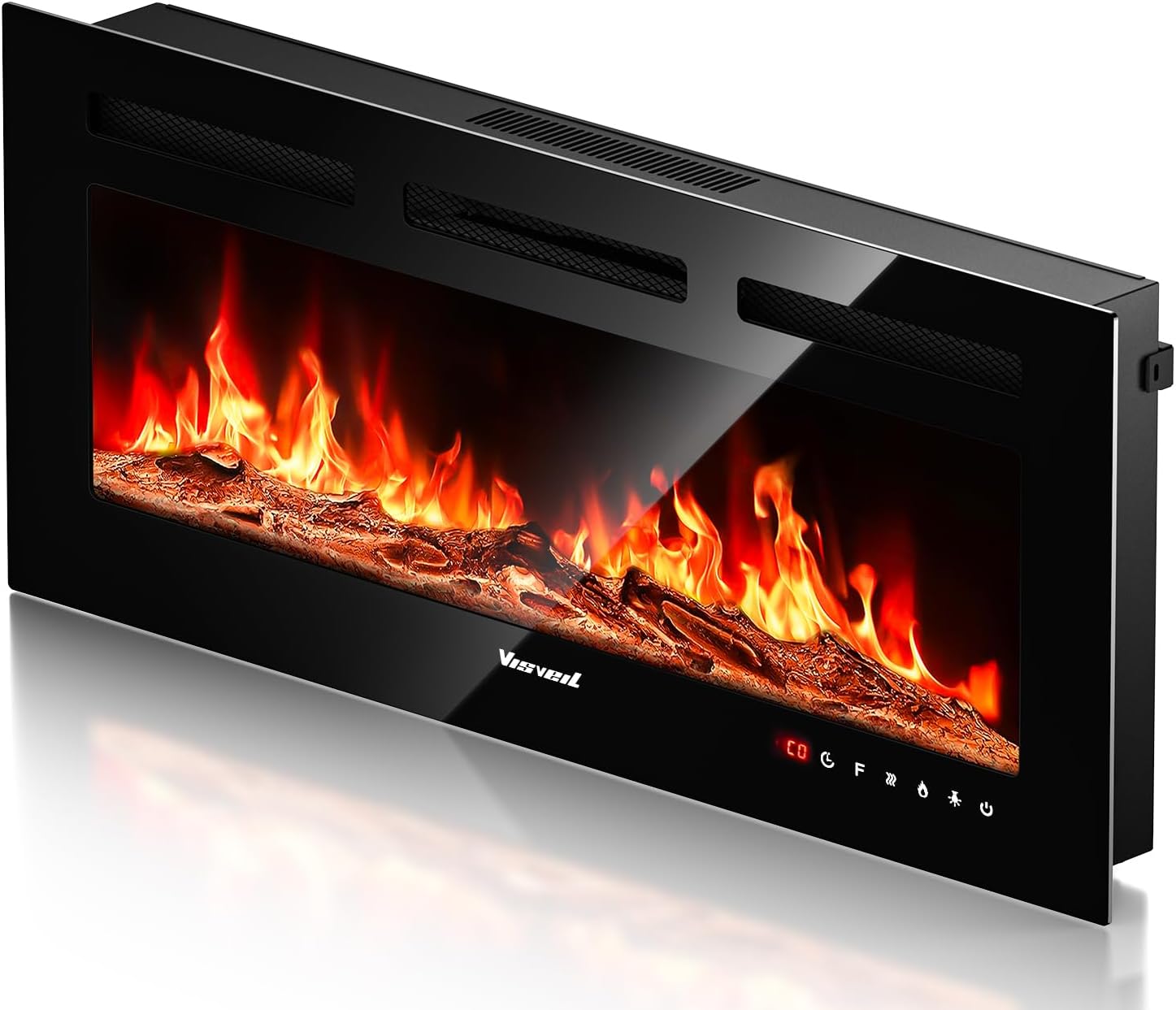 Electric Fireplace 60Inch,Wall Mounted Electric Fireplace Heater with Timer Inserts，TV Stand Touch Screen and Realistic Flame,Log Set,Crystal Flames 750 to 1500W，Remote for Living Room wourant