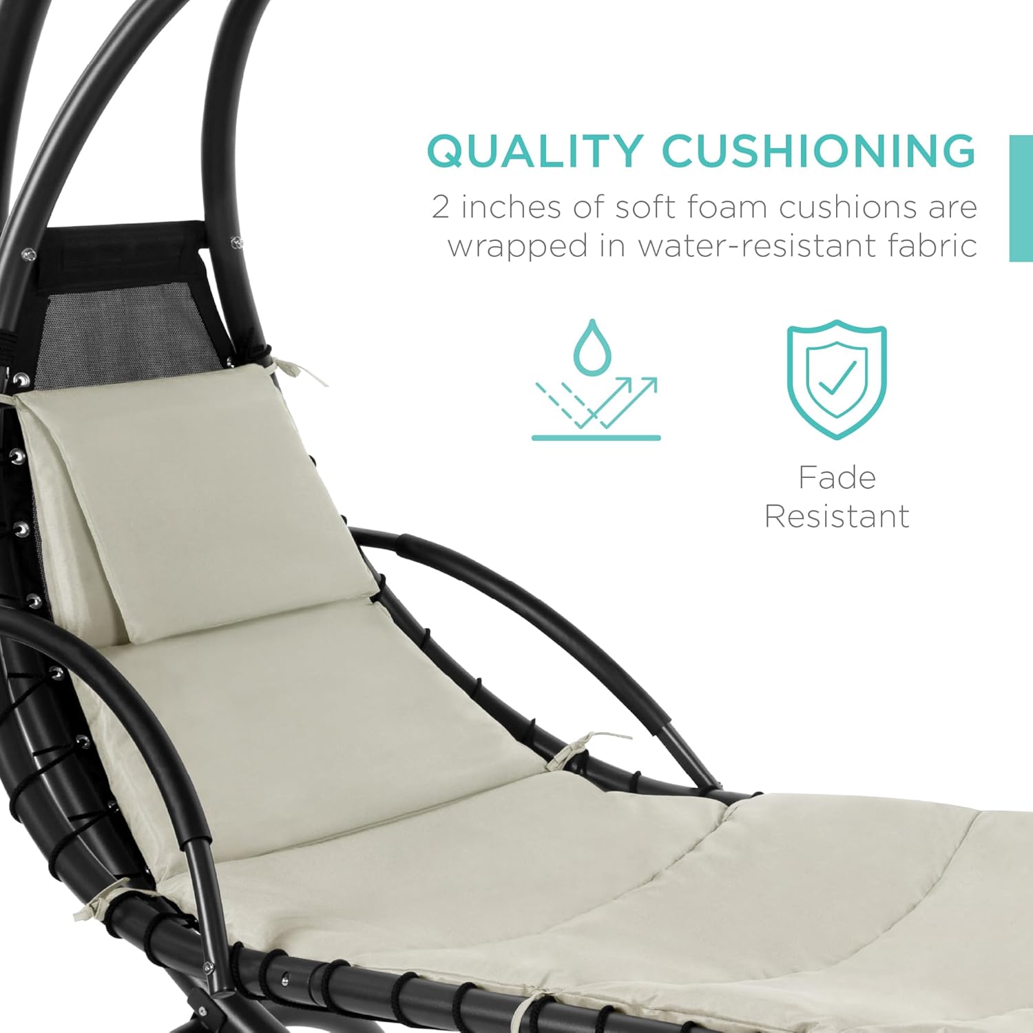Best Choice Products Outdoor Hanging Curved Steel Chaise Lounge Chair Swing w/Built-in Pillow and Removable Canopy - Charcoal Gray wourant