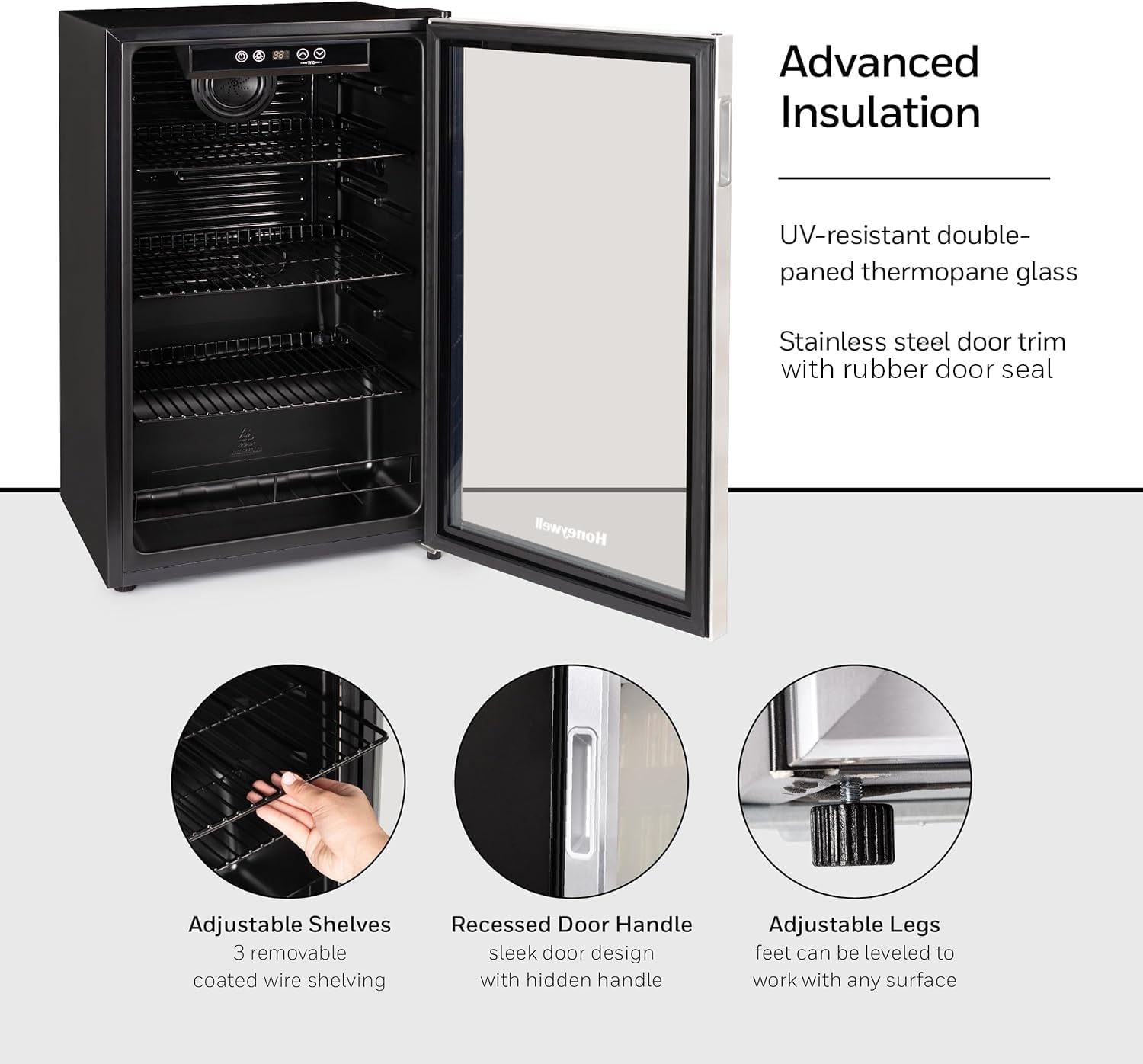 Honeywell Beverage Refrigerator and Cooler, 115 Can Mini Fridge with Glass Door for Soda Beer or Wine for Office or Bar with Adjustable Removable Shelving wourant