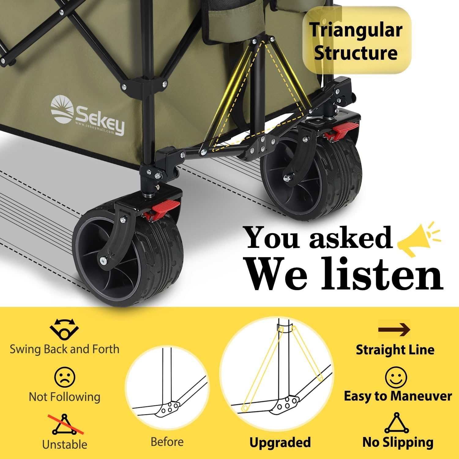 Sekey 48 Inch Long Foldable Extended Travel Cart, 440 Lbs Load Capacity, Heavy Duty 300 Liter Folding Multi-Purpose Garden Cart wourant