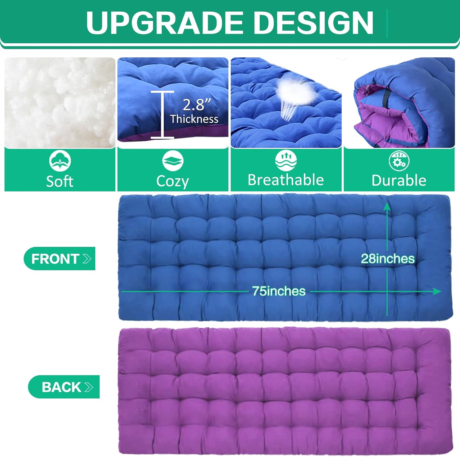 2 Pack Camping Cot with Mattress Comfortable Cot Bed Folding Cot Heavy Duty Cots for Sleeping with Carry Bag for Adults Kids Guest Bed Outdoor Indoor Home wourant