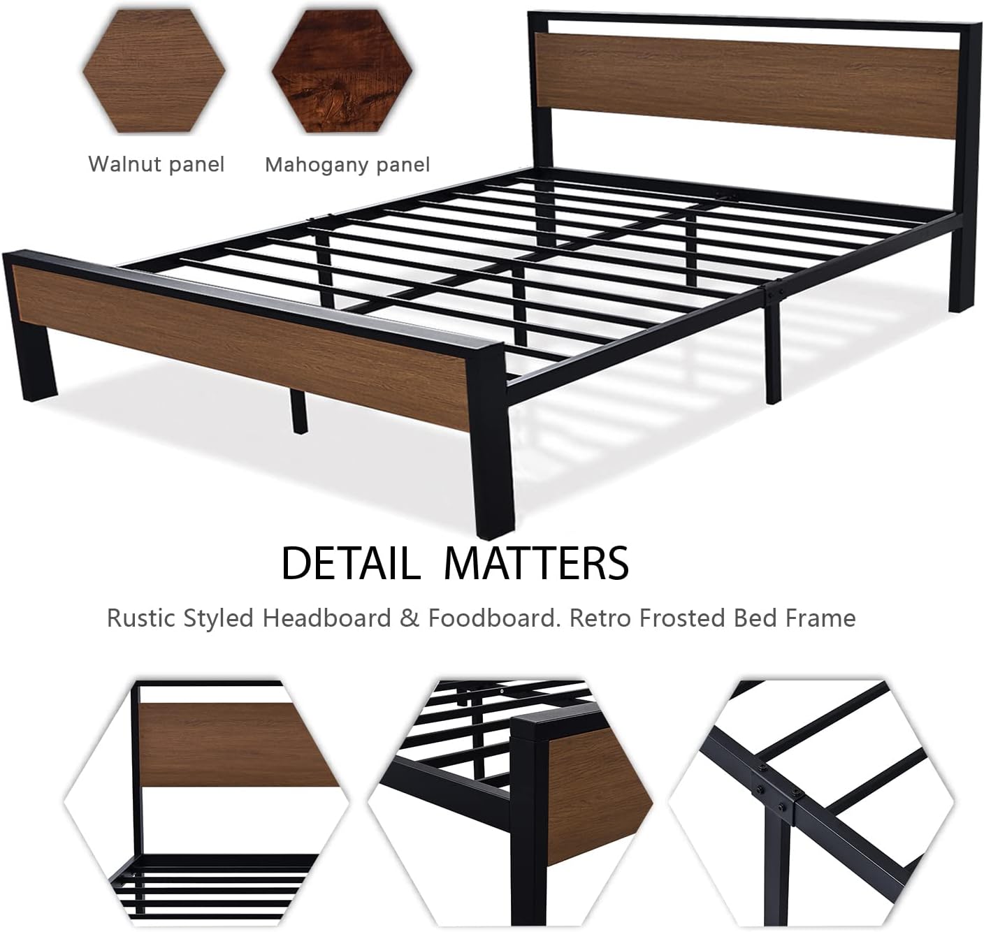 SHA CERLIN 14 Inch Full Size Metal Platform Bed Frame with Wooden Headboard and Footboard wourant