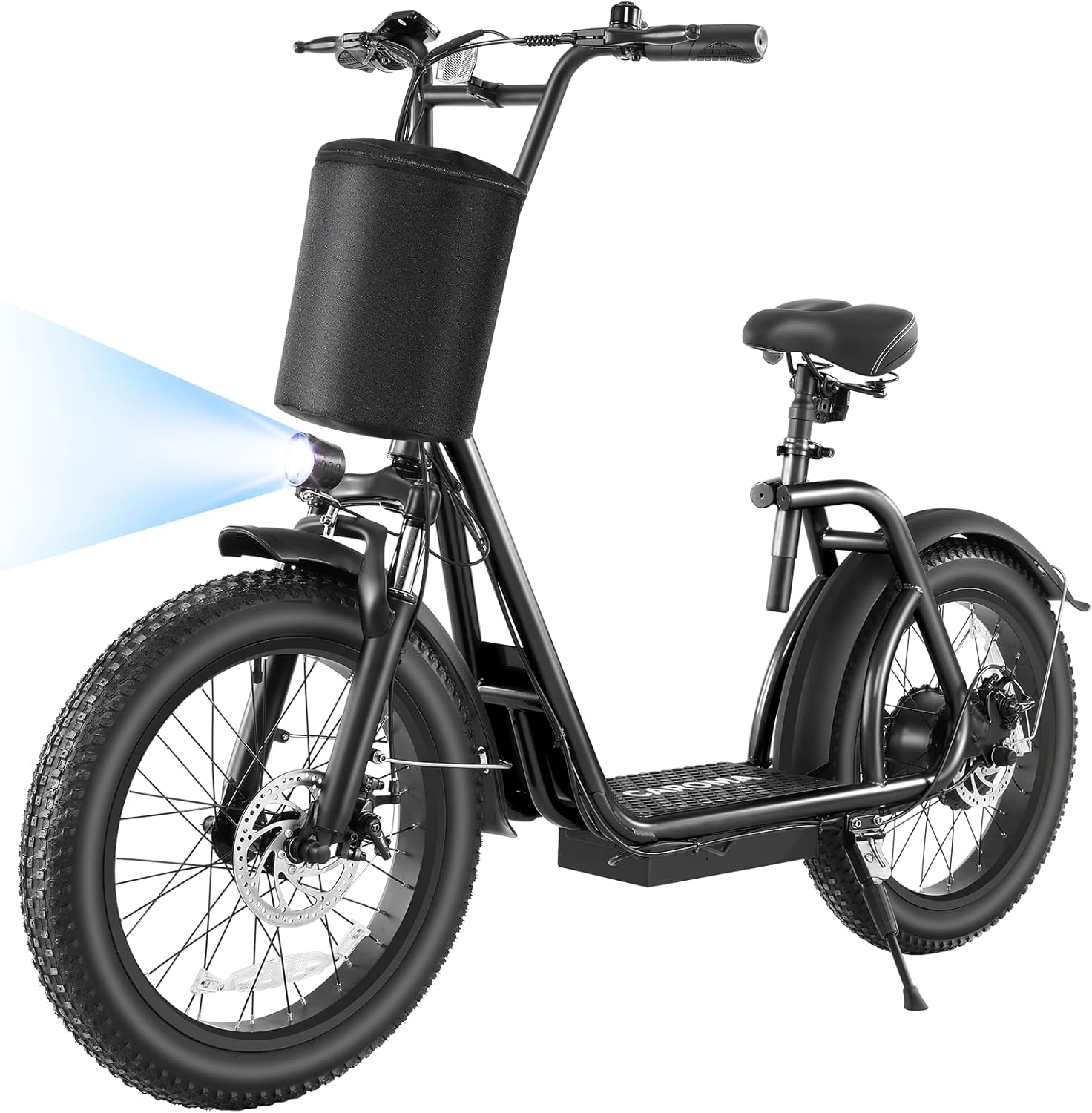 Caroma Peak 800W Foldable Adult Electric Scooter with 20-inch Wide Tires, 48V Battery, Basket, and Adjustable Seat wourant