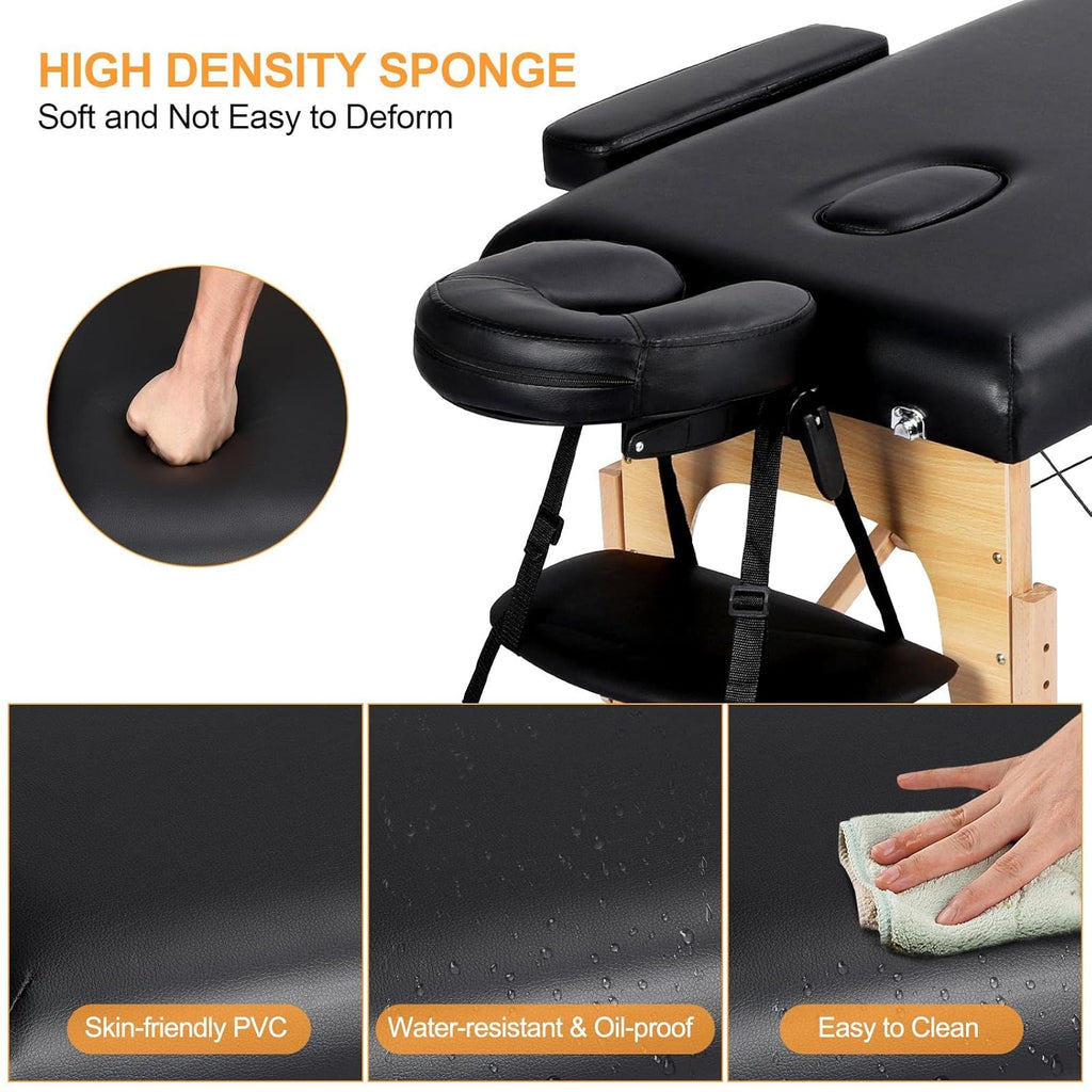 Yaheetech Massage Table Portable Lash Beds Spa Bed Massage Couch Foldable Spa Tables Adjustable 2 Fold with Non-Woven Bag 24 inch, Black wourant