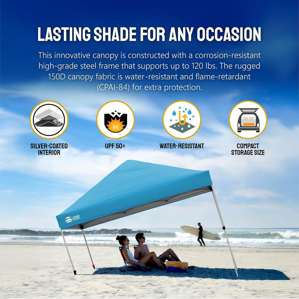 10x10 Pop-Up Awning - One-Click Installation Beach Tent - Outdoor Sunshade Silver Coated Top, 3 Heights and 4 Sand Pockets wourant