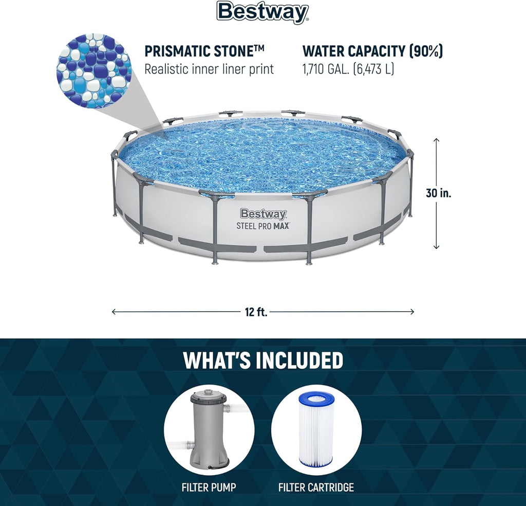 Steel Pro MAX 10 Foot x 30 Inch Round Metal Frame Above Ground Outdoor Backyard Swimming Pool Set with 330 GPH Filter Pump wourant