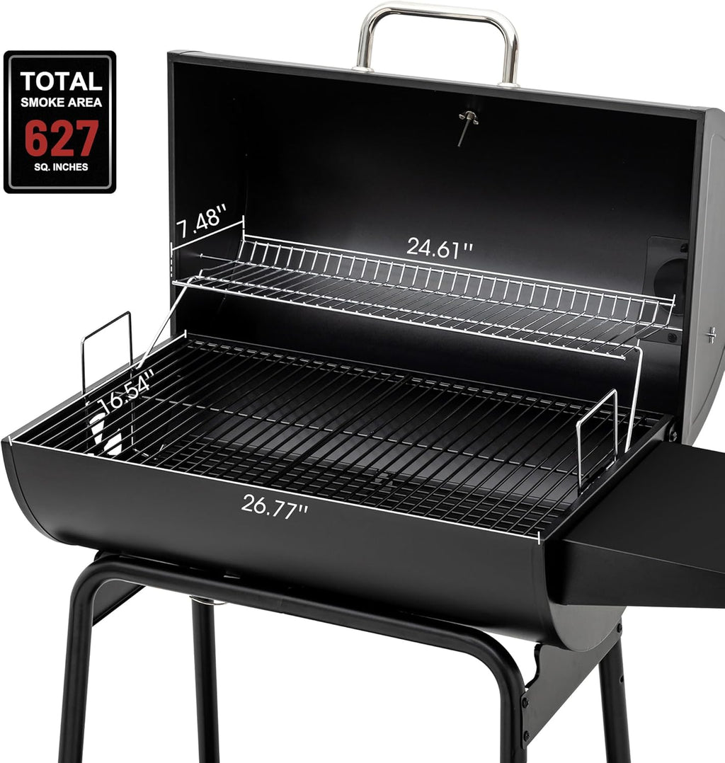 Royal Gourmet CC1830 30 Inch Barrel Charcoal Grill with Side Table, Outdoor BBQ Grill with 627 Sq. In. Cooking Space for Backyard, Patio and Parties, Black wourant
