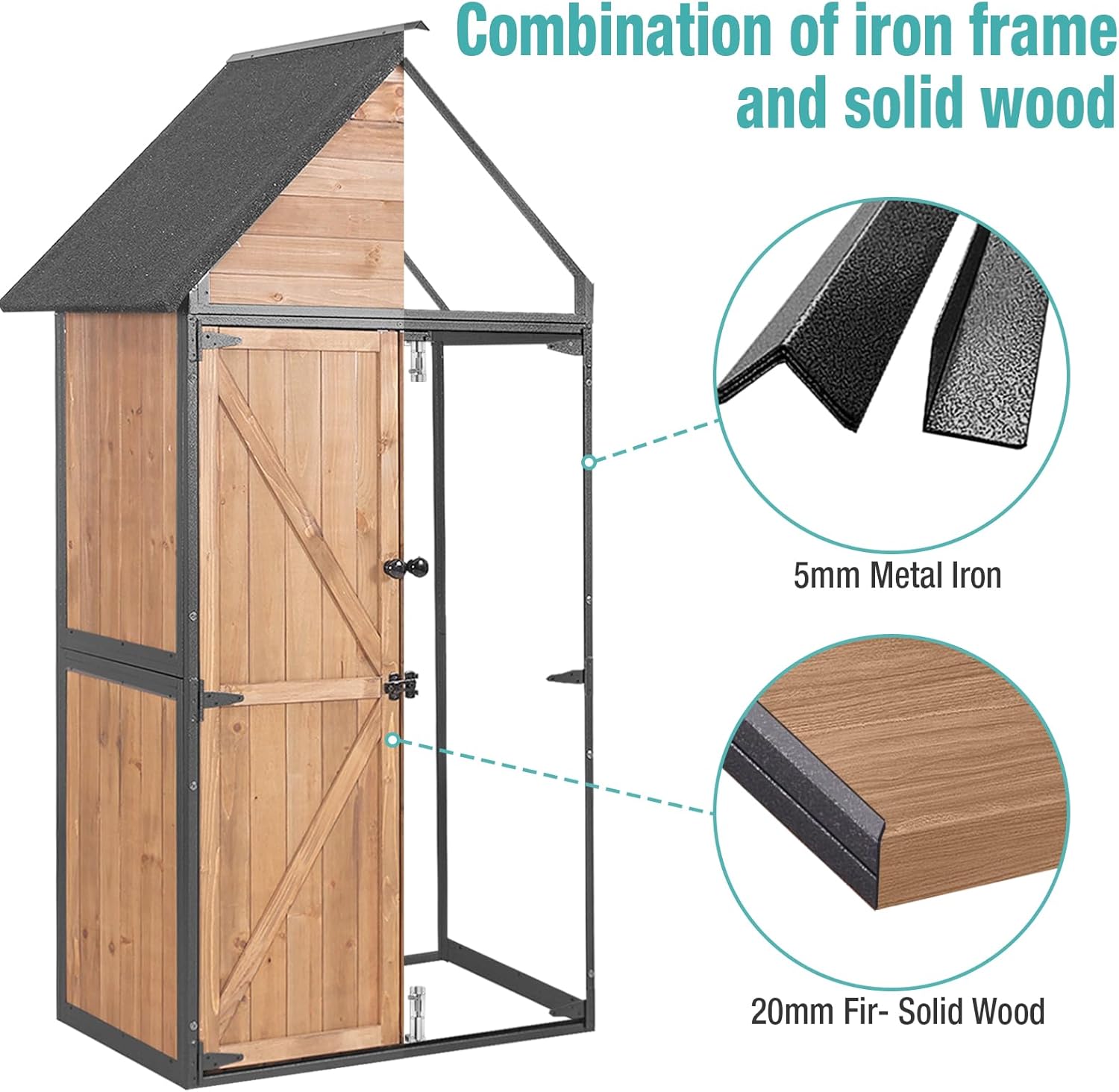 Sheds Outdoor Storage Garden Shed with Metal Frame Structure and Adjustable Shelves wourant