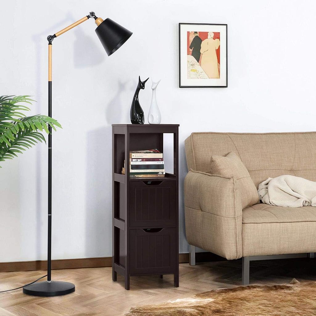 Bathroom Floor Cabinet, Wooden Storage Cabinet with 2 Drawers, Multifunctional Side Organizer Rack Stand Table wourant