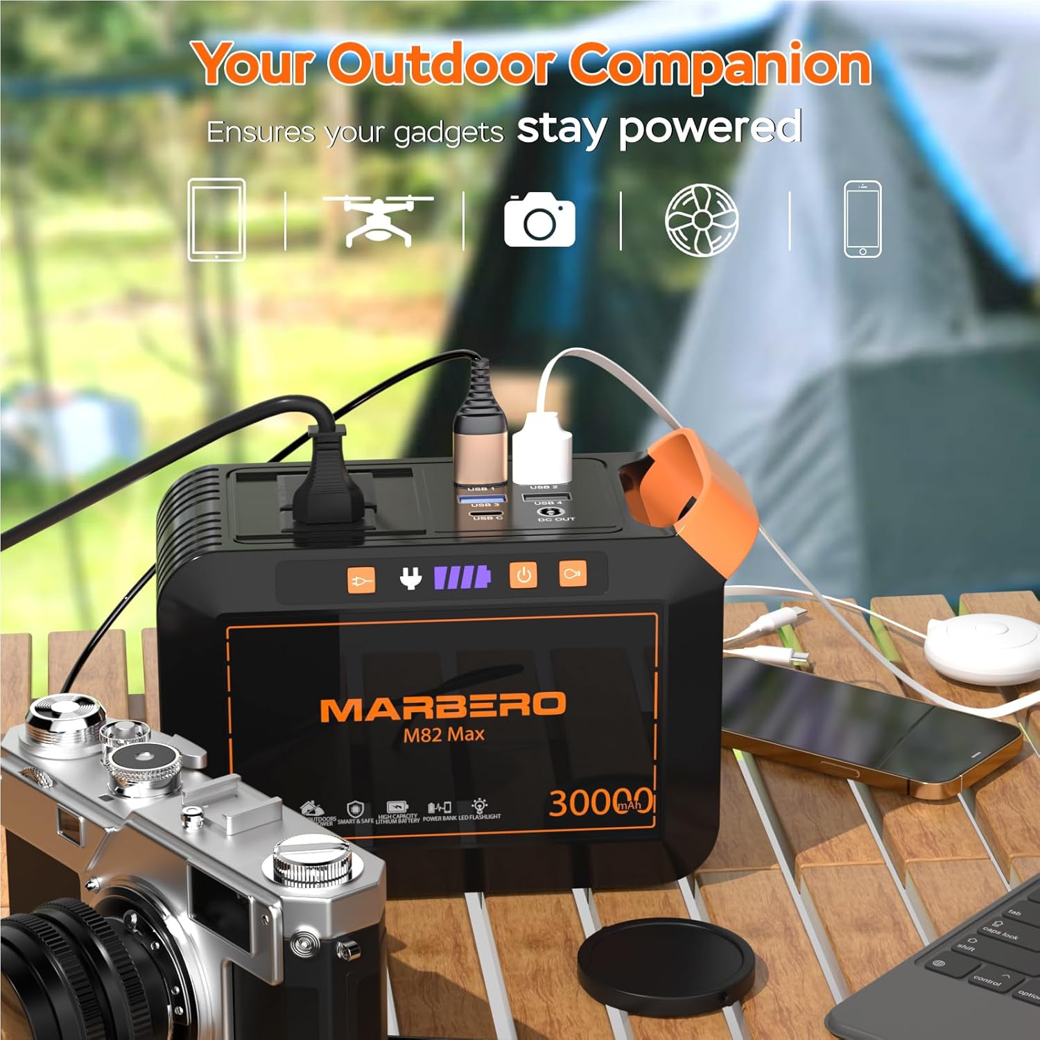 Portable Power Station 88Wh Camping Lithium Battery Solar Generator Fast Charging with AC Outlet 120W Peak Power Bank wourant
