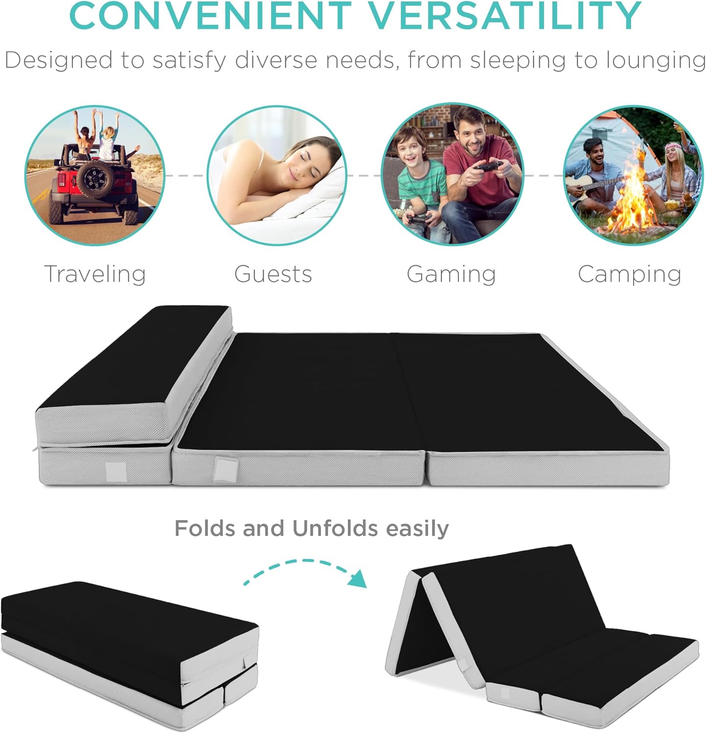 4in Portable Queen-Size Mattress, Tri-Fold Mattress for Camping, Guest, Toddler wourant
