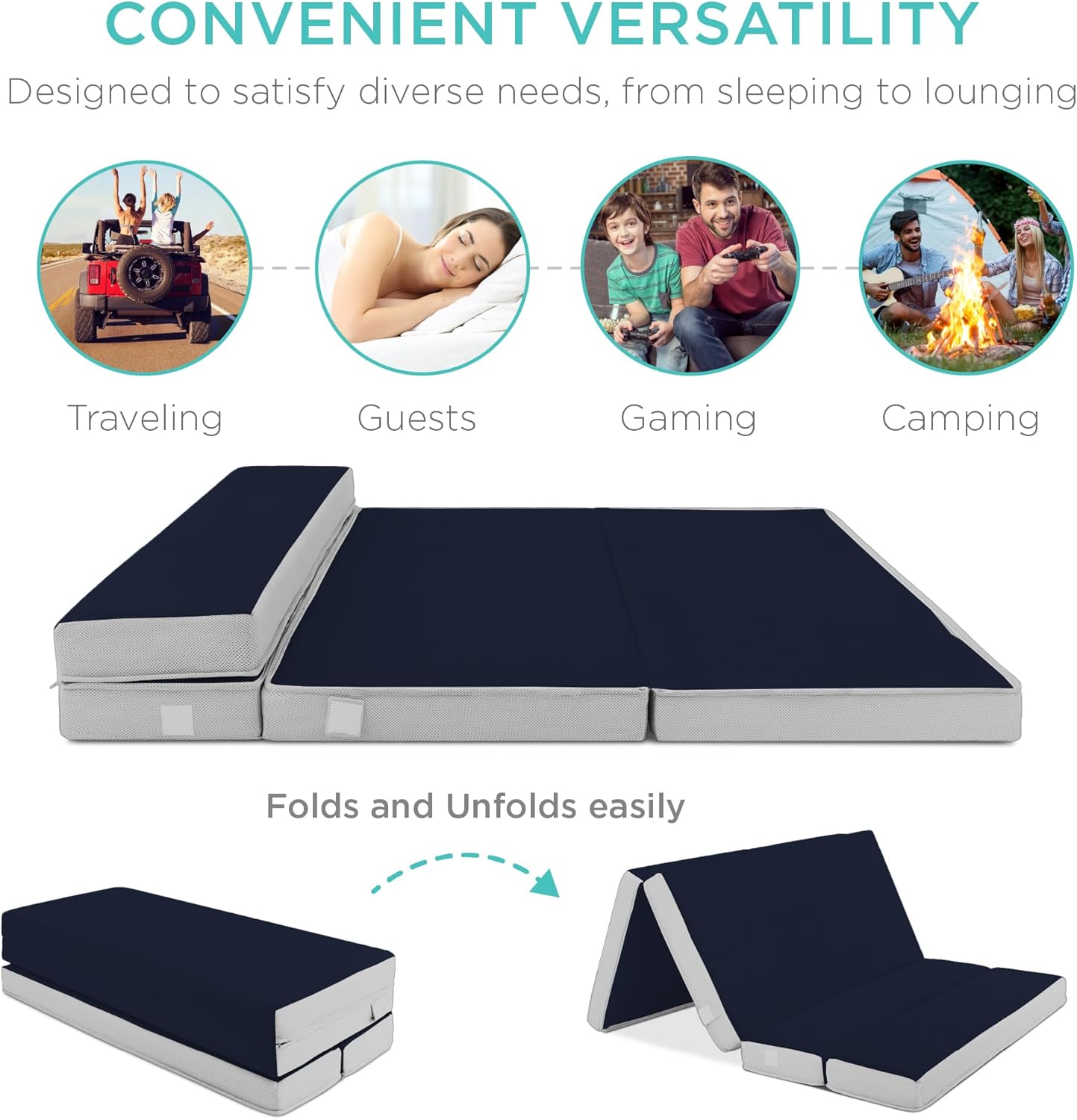 4in Portable Queen-Size Mattress, Tri-Fold Mattress for Camping, Guest, Toddler wourant