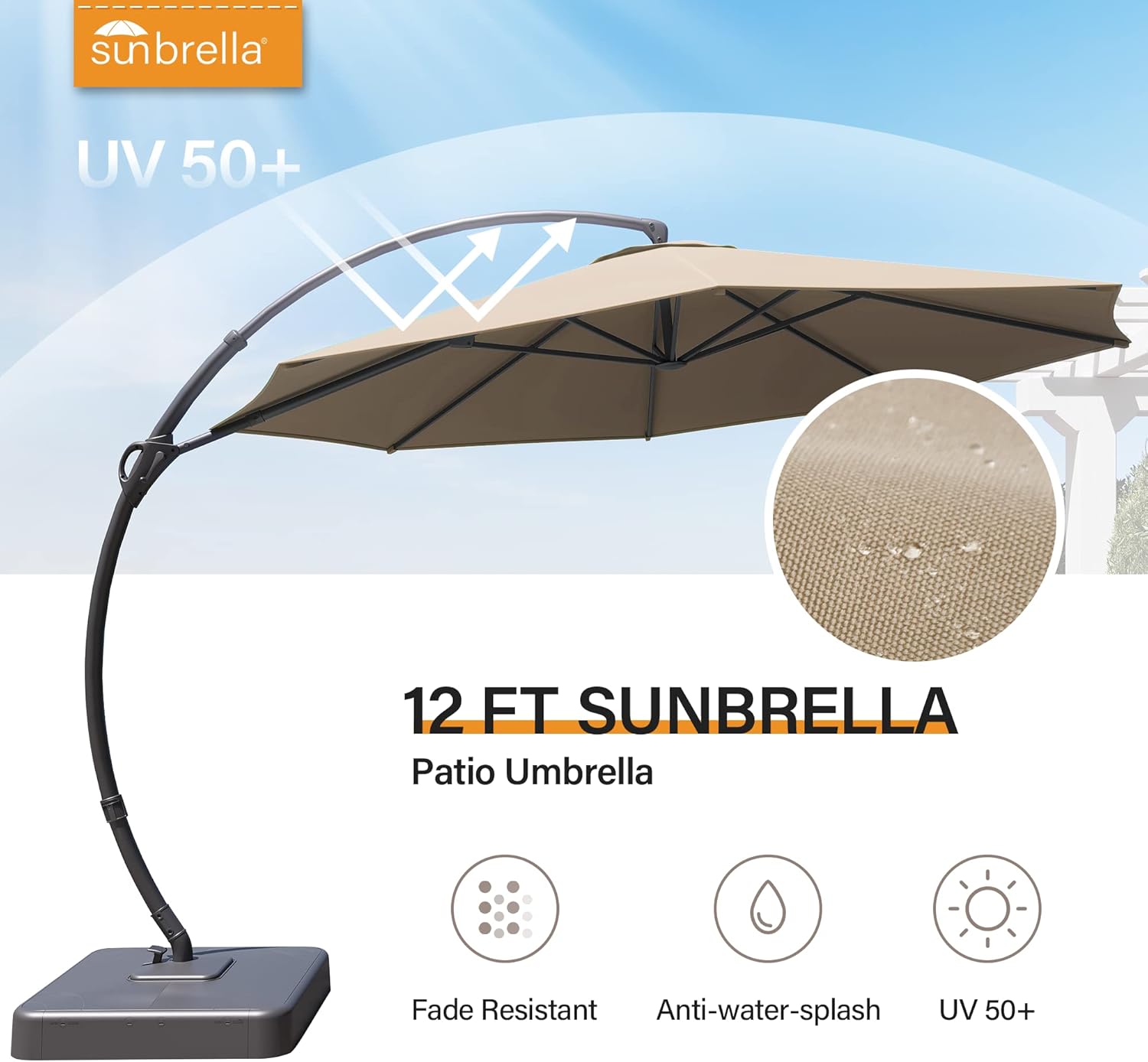 LAUSAINT HOME Outdoor Patio Umbrella with Base included, 11 FT Deluxe Curvy Cantilever Umbrella Heavy Duty Offset Hanging Umbrella with 360° Rotation for Market, Pool, Garden, Backyard, Deck (Beige) wourant