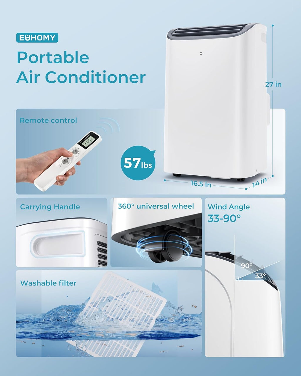 EUHOMY 8,000 BTU Portable Air Conditioners, 4-in-1 Portable AC Unit Up to 350 Sq.Ft, 4 Modes Quiet Air Conditioner with Remote Control, Cool, Fan, Dehumidifier, 24H Timer, Bedroom, Office, Apartments wourant