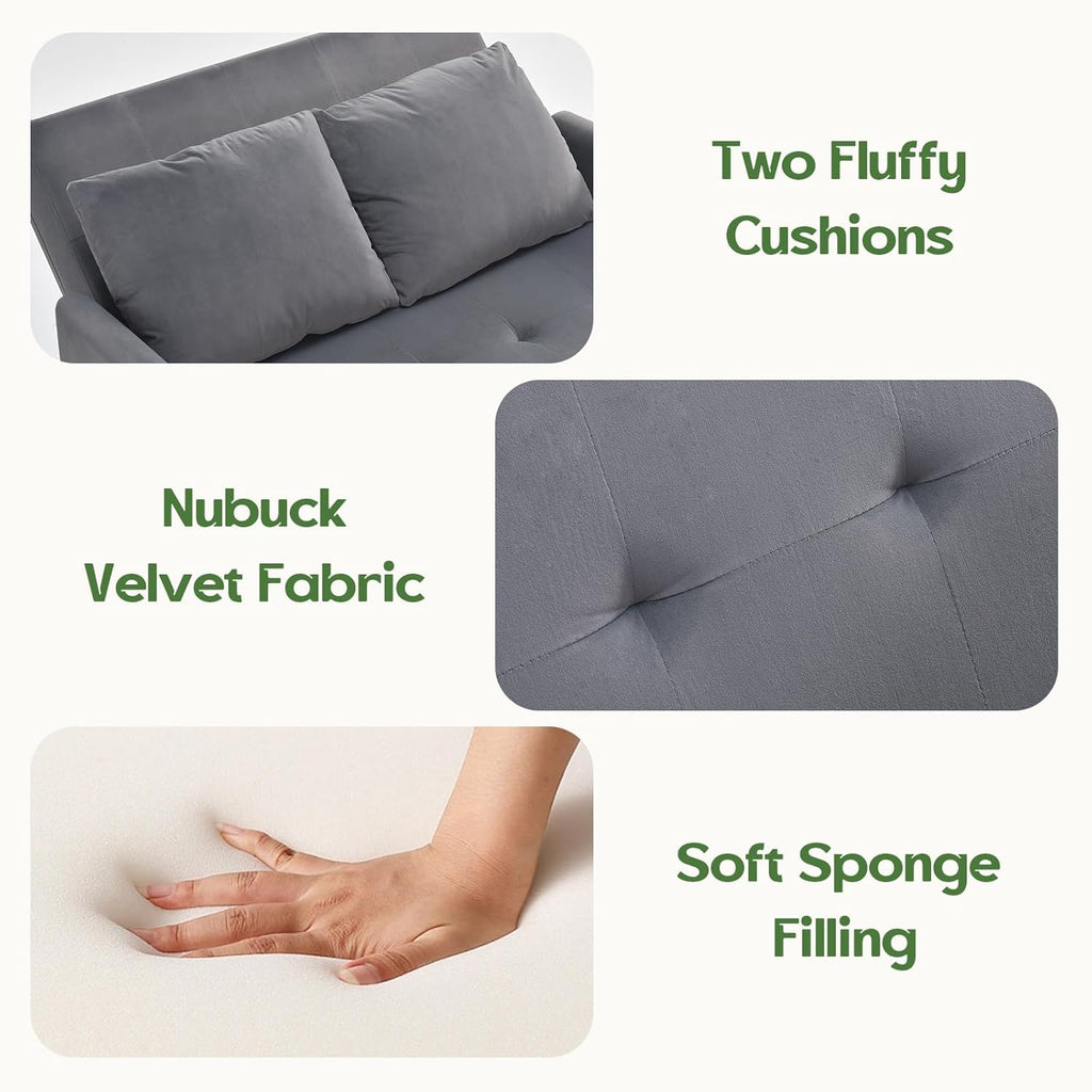 Sleeper Sofa Bed, 3 in 1 Convertible Sleeper Couch Bed Pull Out, Small Loveseat Sofa, Futon Sofa Bed Full Size, 46" Velvet Love Seat wourant