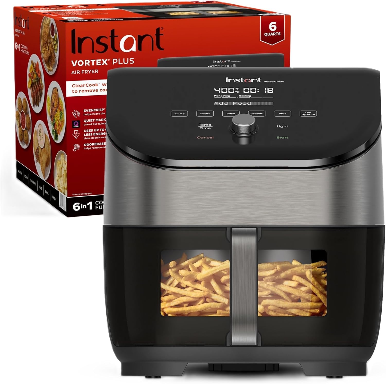 Instant Pot Vortex Plus 6QT Air Fryer with Odor Erase Technology,6-in-1 Functions that Crisps,Roasts, Broils,Dehydrates, Bakes & Reheats, 100+In-App Recipes, from the Makers of Instant Pot,1700W,Black wourant