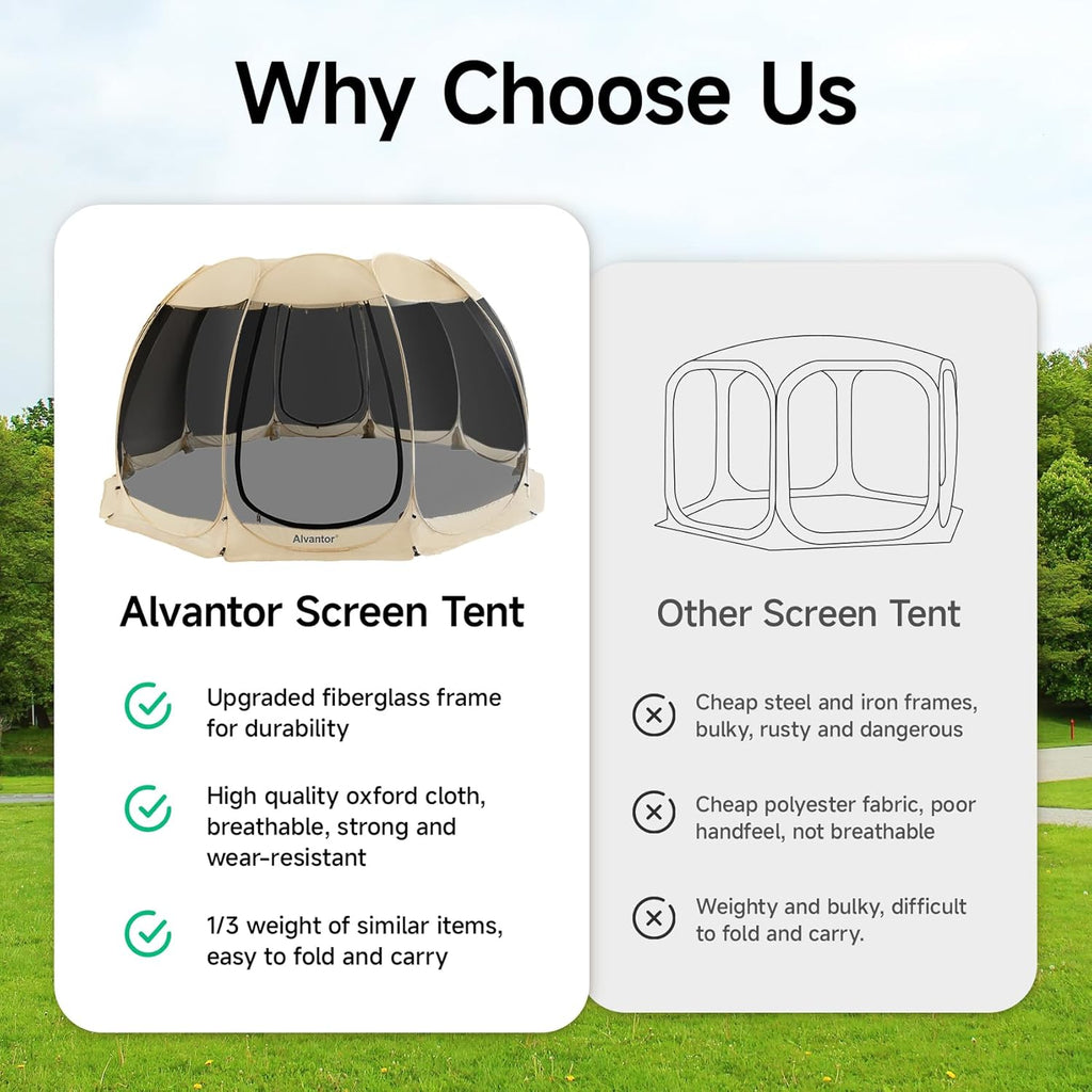 Alvantor Screen House Gazebo, 6-10-15 Person Pop Up Igloo Screened Canopy Tent with Mosquito Netting Sides, Instant UV Resistant Sun Shelter for Garden, Patio, Backyard wourant