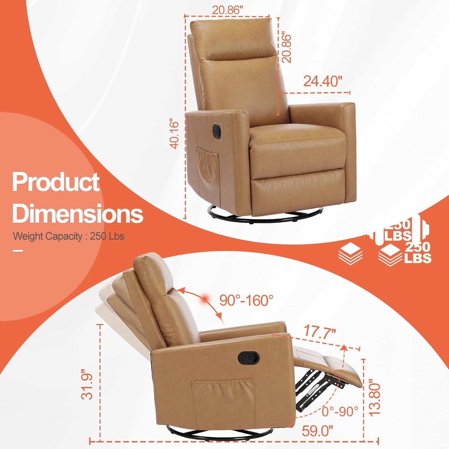 Sweetcrispy Massage Recliner Chair for Adults, Adjustable Home Theater Seating with Lumbar Support for Living Room, Modern Fabric Reclining, Light Grey wourant