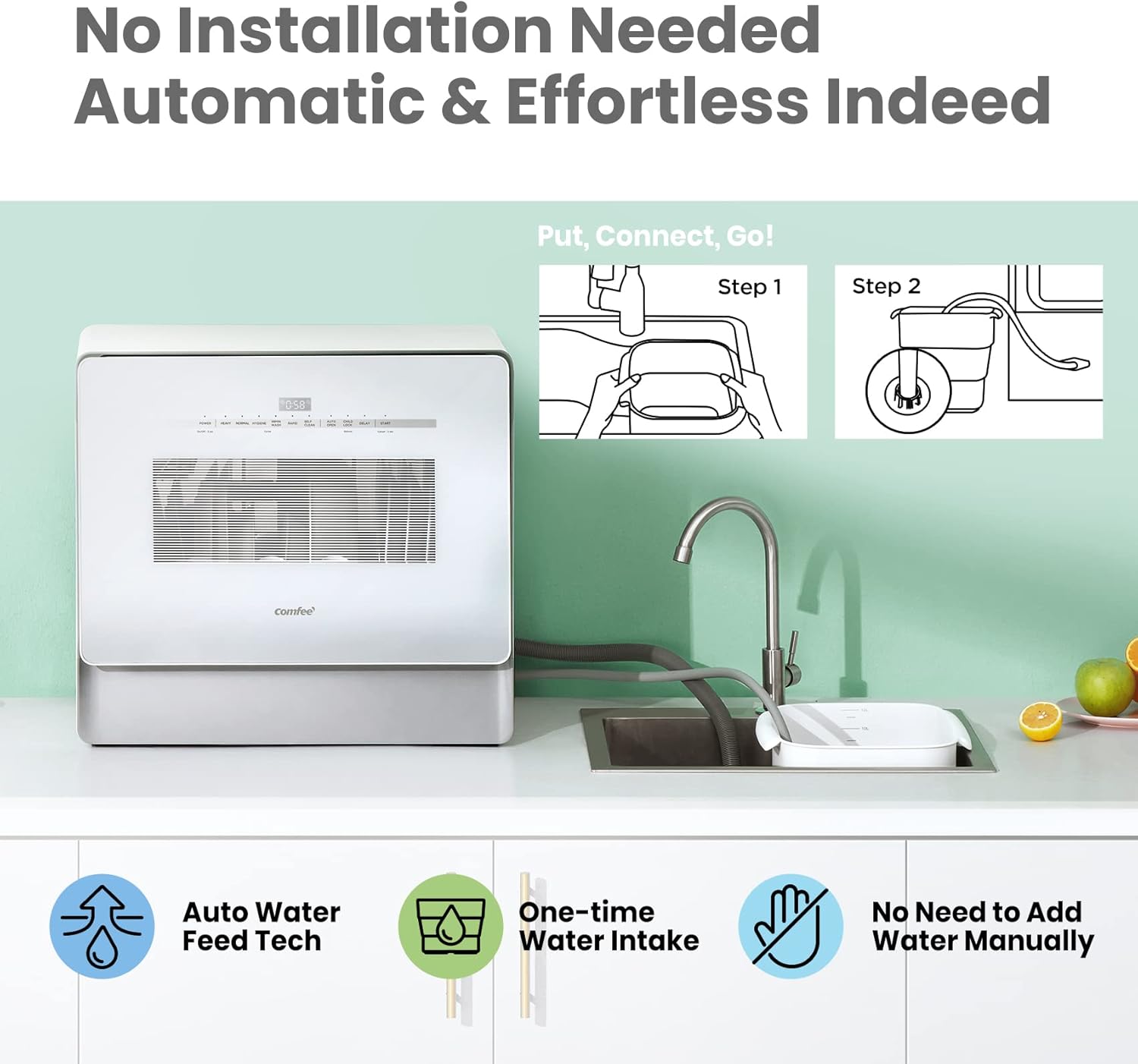 COMFEE' Portable Mini Dishwasher Countertop with 5L Built-in Water Tank wourant