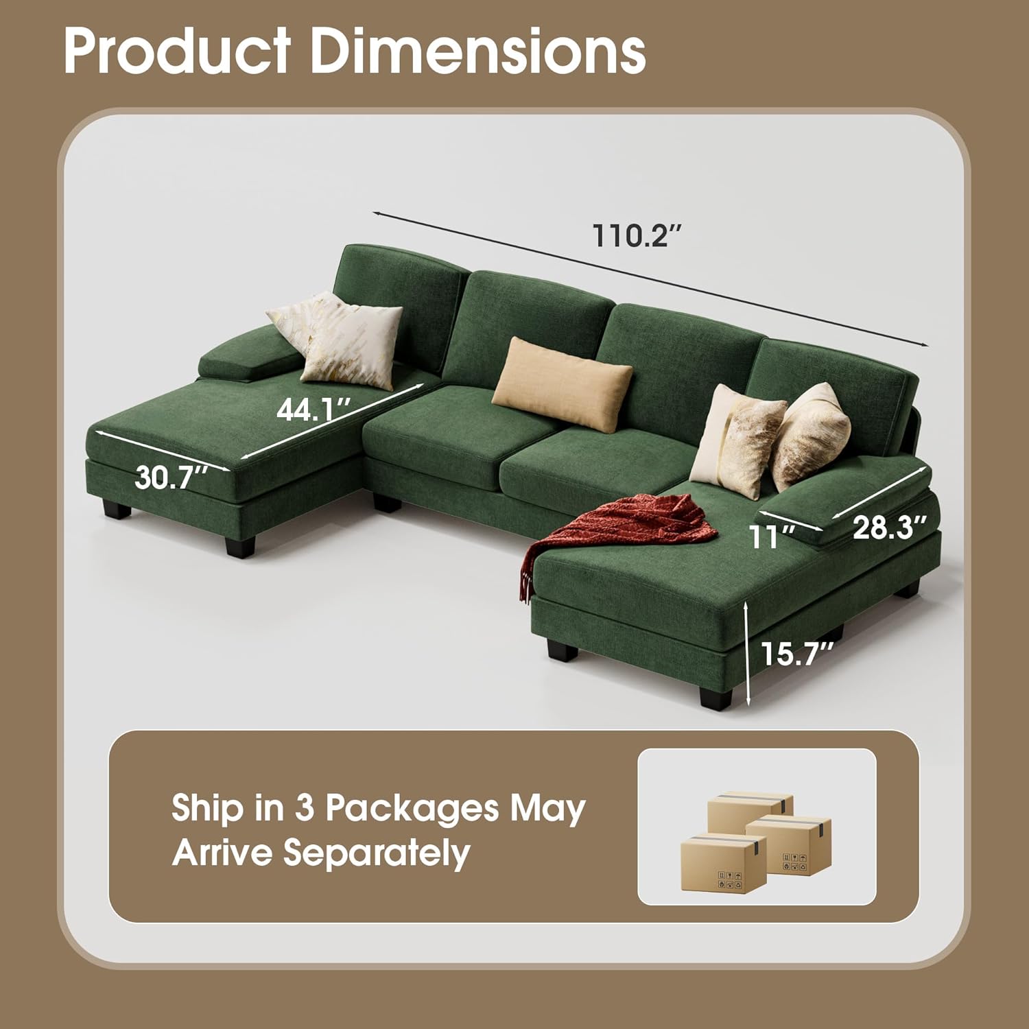 Furmax Sectional Couches for Living Room U-Shaped Sofa Couch Linen Fabric 4 Seat Sofa Set wourant