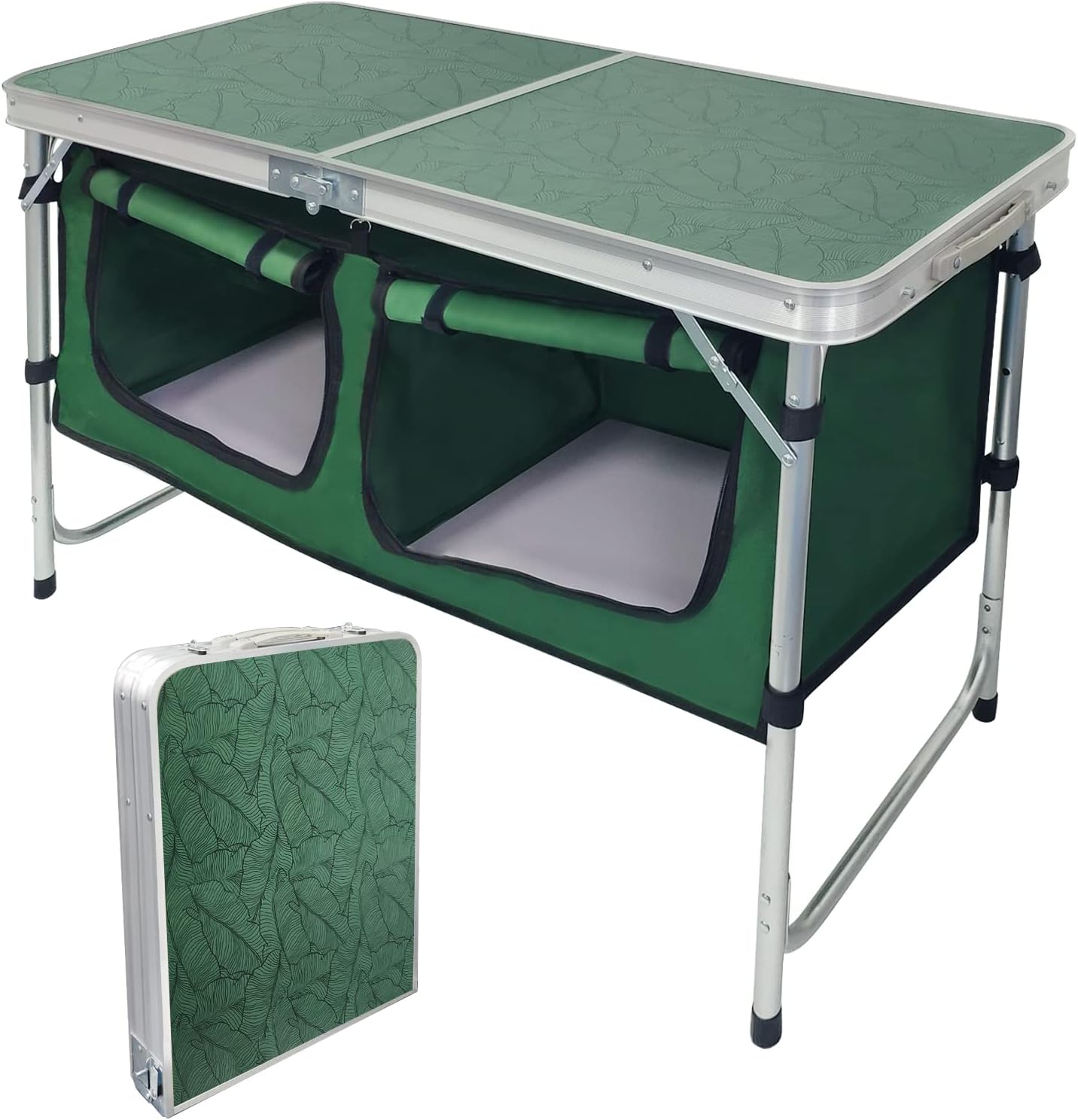 Outdoor Folding Table Aluminum Lightweight Height Adjustable with Storage Organizer for BBQ, Party, Camping wourant